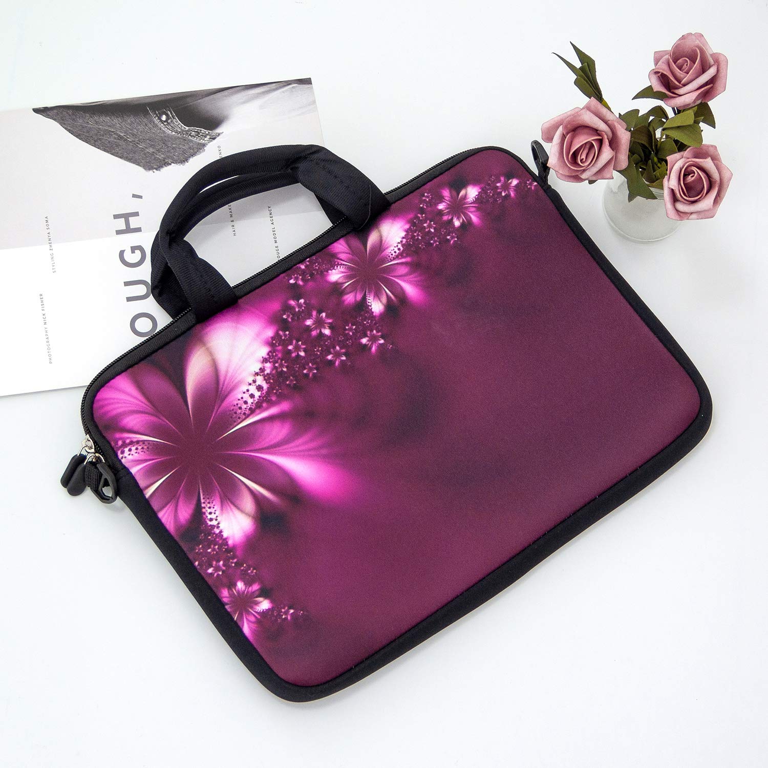 RICHEN 17 Inch Laptop Shoulder Bag - Durable Carrying Case for 15.6/16/17/17.3/17.4 Inch Laptops & Notebooks, Stylish Flowers Design, Perfect for Work, Travel & School