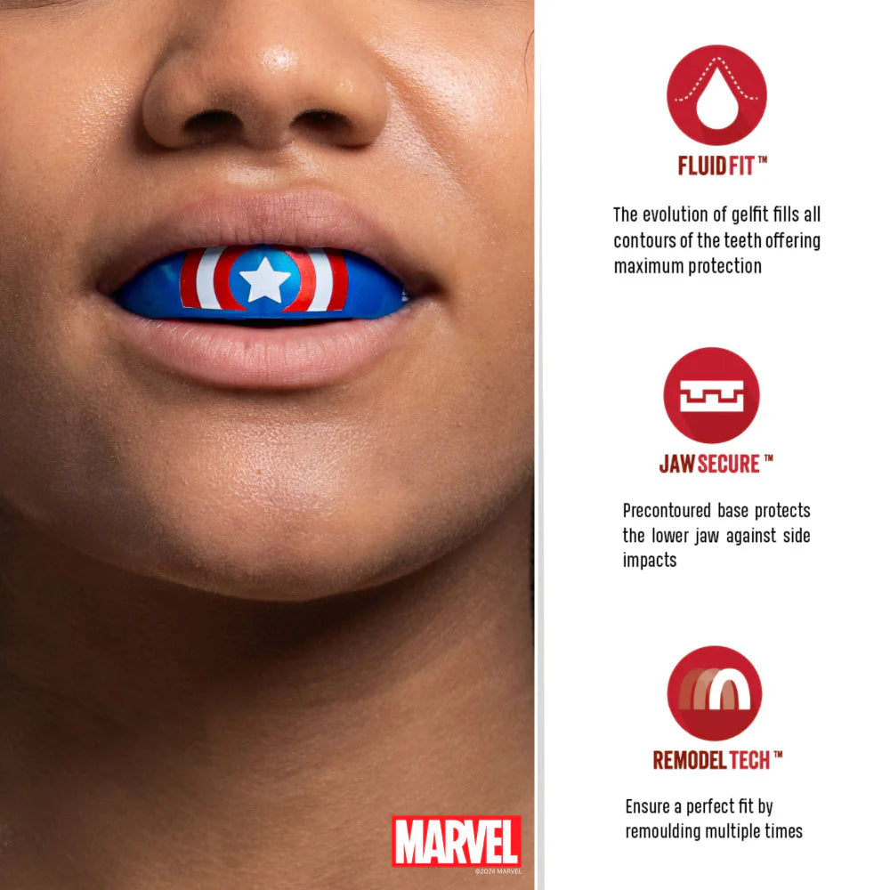 Marvel Captain America Mouthguard for Sports - SafeJawz Protective Dental Guard for Football, Boxing & MMA - Perfect for Kids & Adults