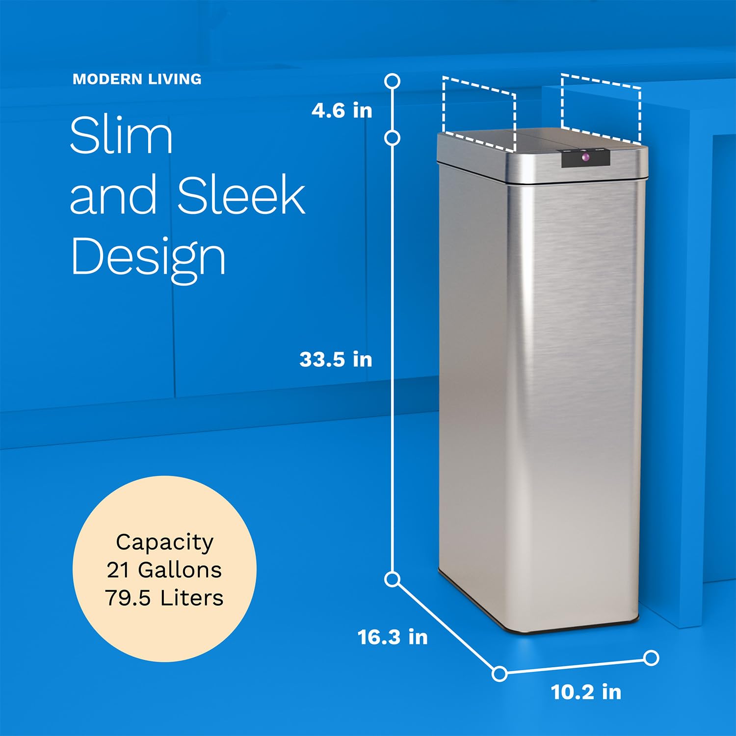 hOmeLabs 21 Gallon Automatic Trash Can for Kitchen - Stainless Steel Touchless Motion Sensor Garbage Bin with Infrared Technology & AC Adapter - Perfect for Modern Kitchens, Offices, and Restaurants