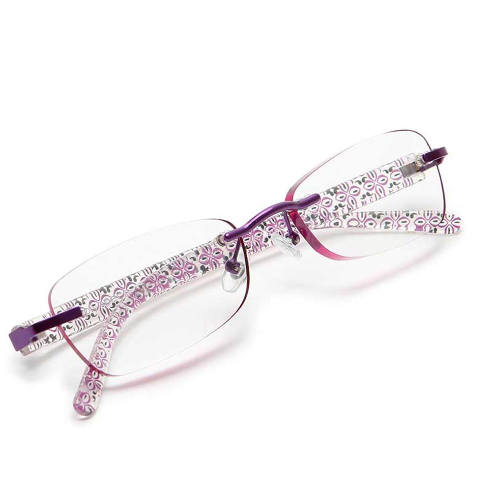 Blue Light Blocking Computer Glasses for Women - Frameless Reading Eyeglasses with Spring Hinge in Purple | Reduce Eye Strain for Office Work & Screen Time