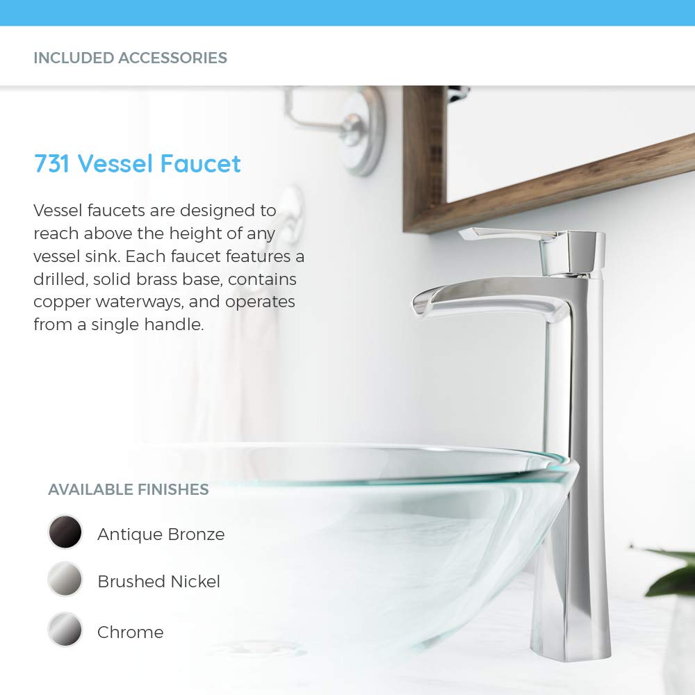 603 Emerald Brushed Nickel Bathroom Vessel Sink Faucet Set - Includes Vessel Sink, Faucet, Pop-Up Drain & Sink Ring | Modern Bathroom Vanity Upgrade for Powder Room & Master Bath