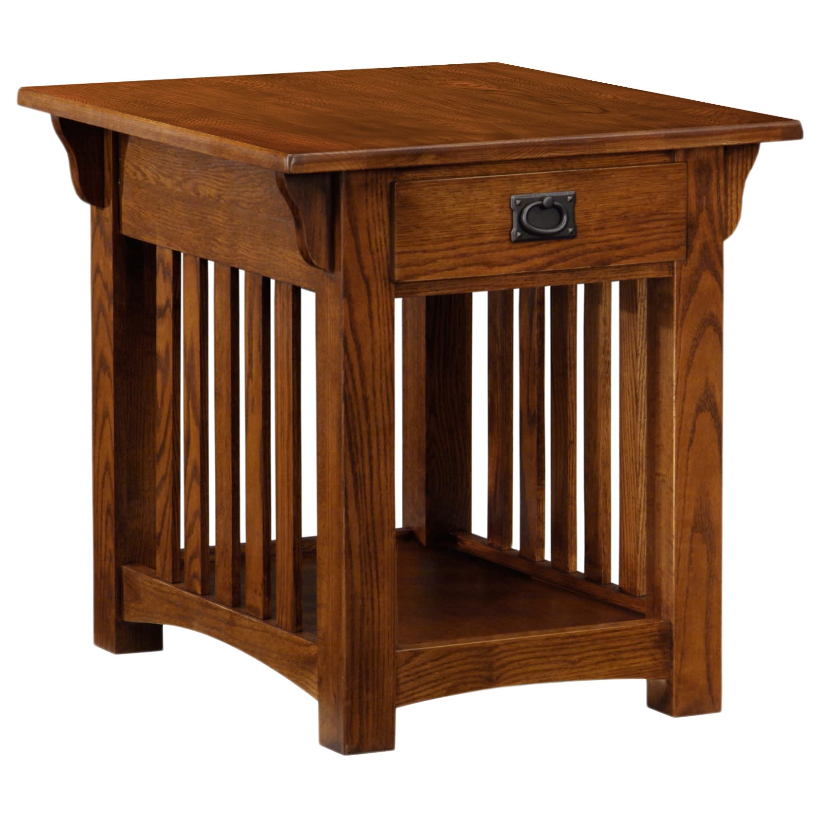 Leick Home 8207 Mission Impeccable Solid Wood End Table with Drawer - Medium Oak Finish Russet - Nightstand for Bedroom, Side Table for Living Room, Sofa Table for Home Decor