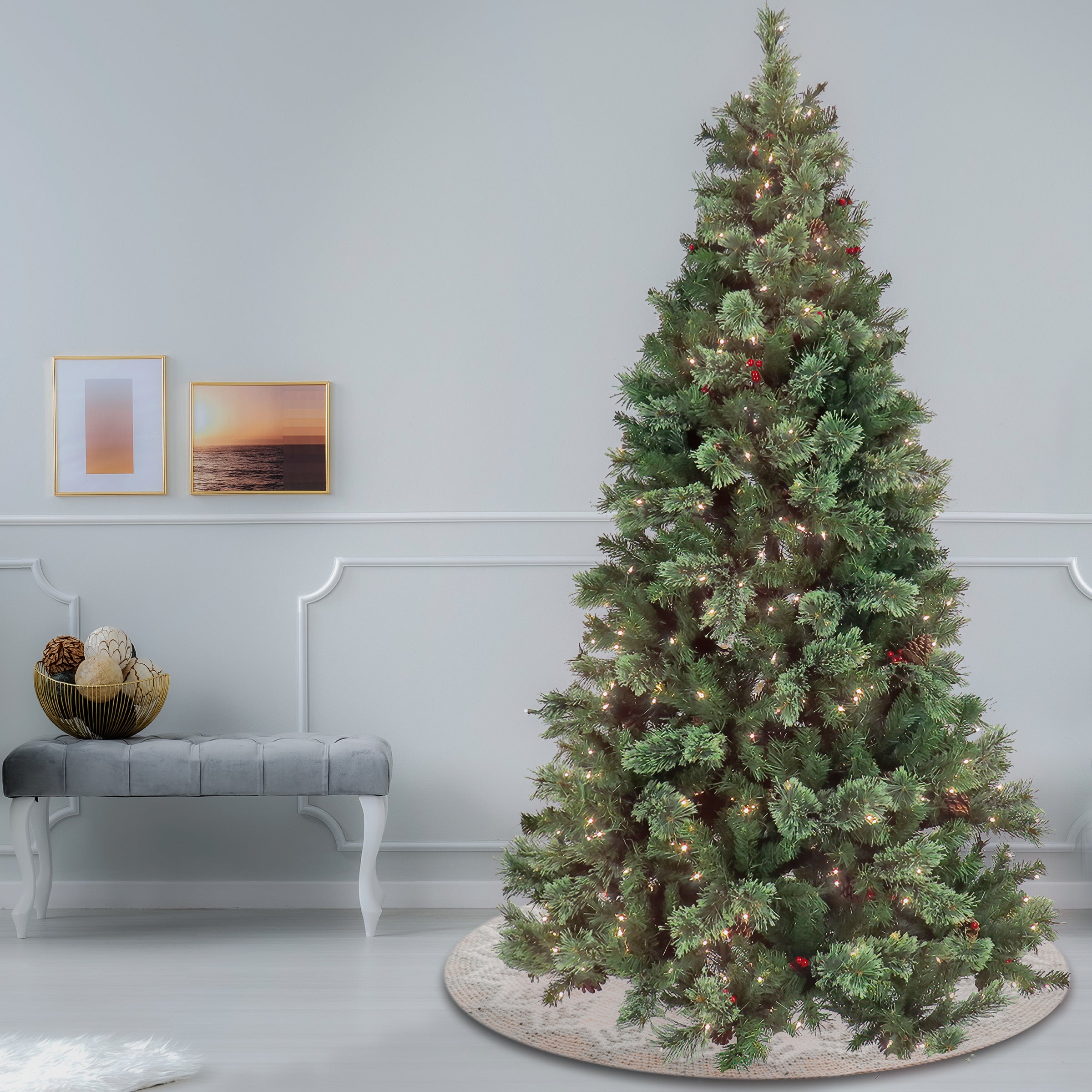 7.5 ft Pre-Lit Cashmere Artificial Christmas Tree with Clear LED Lights - UL Certified for Holiday Home Decor & Party Decoration