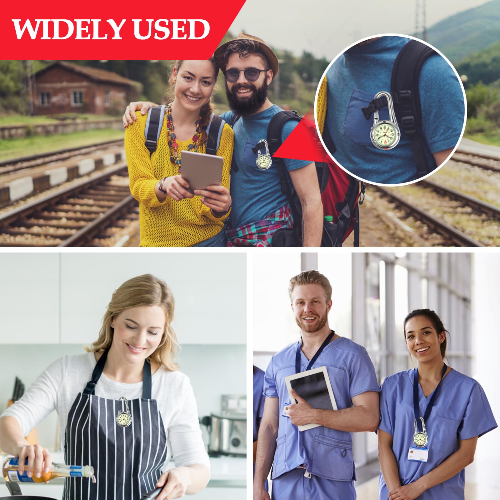 YUFFQOPC Luminous Pocket FOB Watch - Stainless Steel Clip-On Paramedic Watch with 30M Waterproof Quartz Movement - Ideal for Nurses, Doctors, Paramedics & Outdoor Climbing Sports - Perfect for Medical Emergencies and Outdoor Adventures