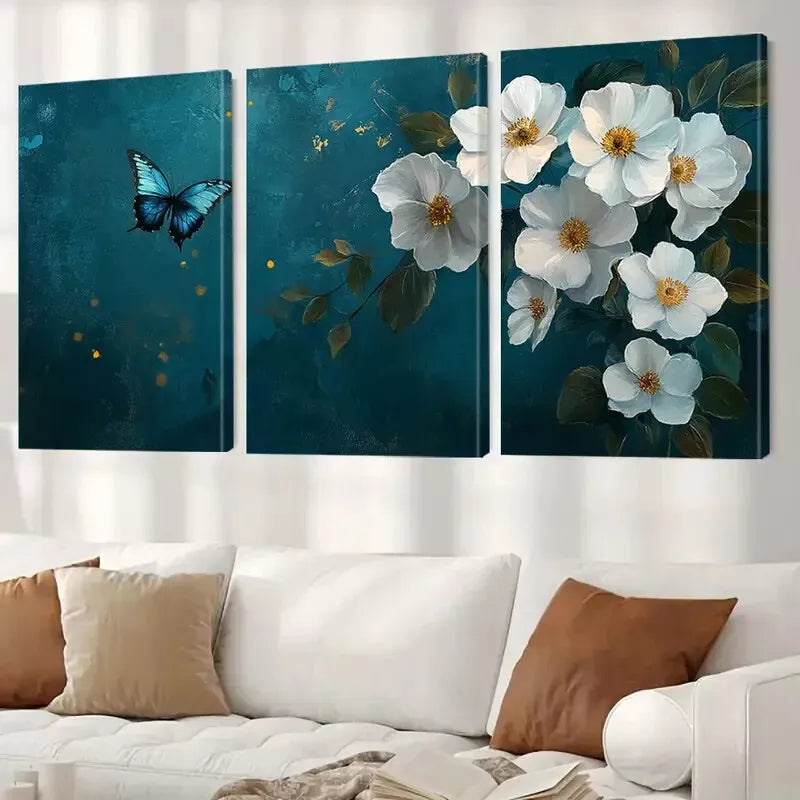 3-Piece Modern Classic Blue Leaves Abstract Art Canvas Set - Framed 50x70cm High Quality Print | 100% Australian Made | Ready to Hang Wall Decor for Living Room, Bedroom & Office