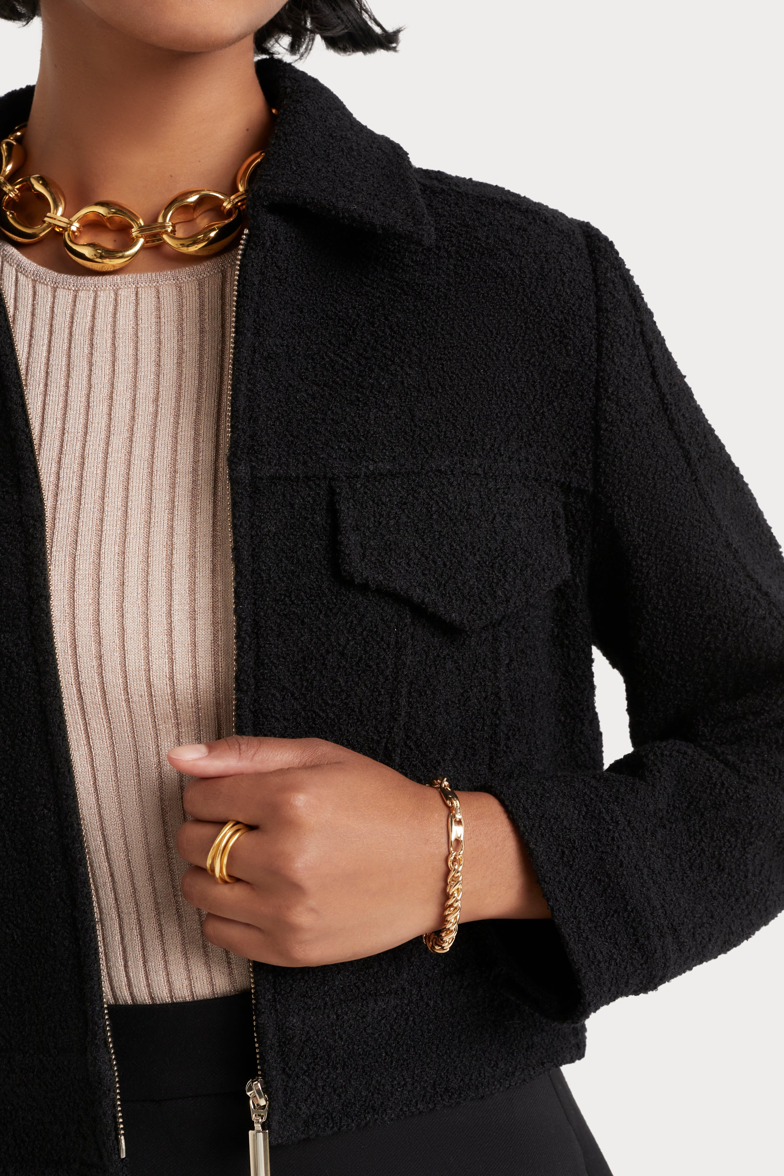 Husk Boucle Jacket for Women - Soft & Stylish Black Outerwear - Perfect for Fall & Winter Fashion, Office Wear & Casual Outings