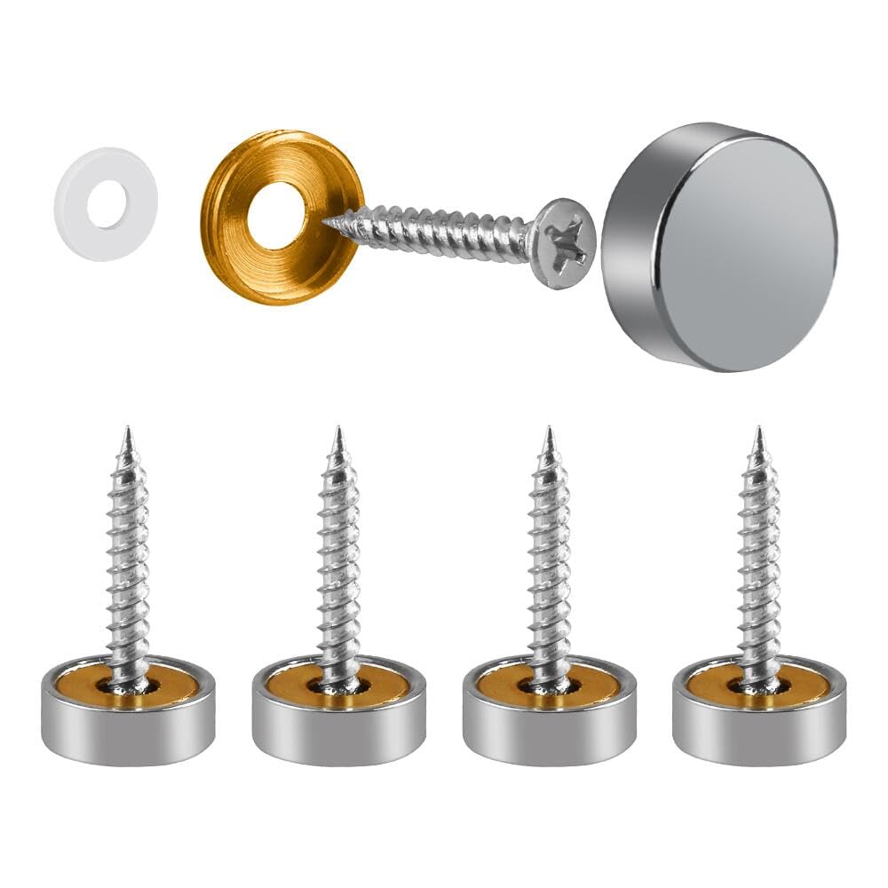 Decorative Solid Brass Mirror Screws with Silver Caps - 25mm (4 Pack) - Perfect for Framing, Hanging Mirrors, and DIY Home Decor Projects