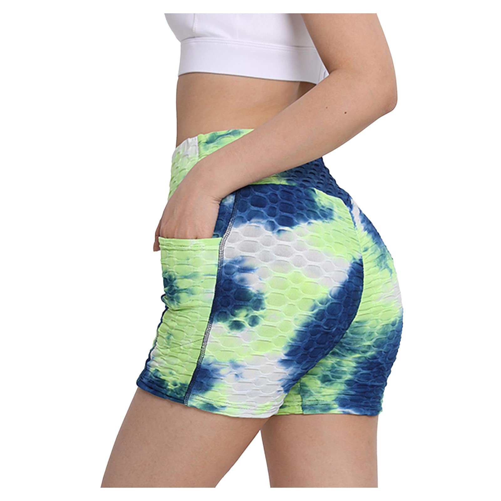 Women's Tie-Dye Yoga Shorts - High Waisted Workout Running Shorts with Bubble Pattern for Gym, Training & Lounge Wear