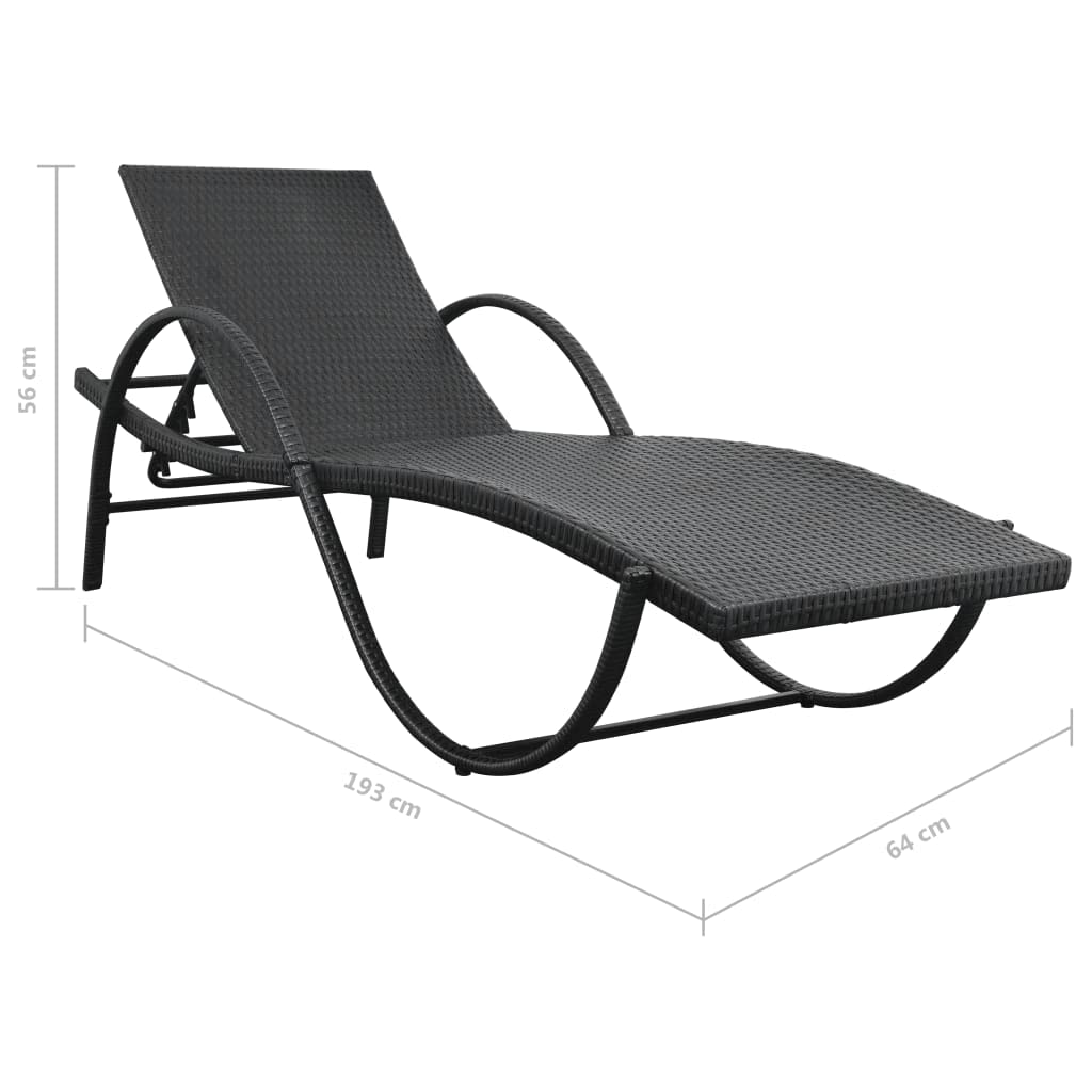 vidaXL 2-Piece Patio Lounge Chair Set with Cushions & Backrest - Black Poly Rattan Outdoor Chaise Lounge, Sunbed & Sunlounger with Side Table | Perfect for Poolside, Garden, Patio & Backyard Relaxation