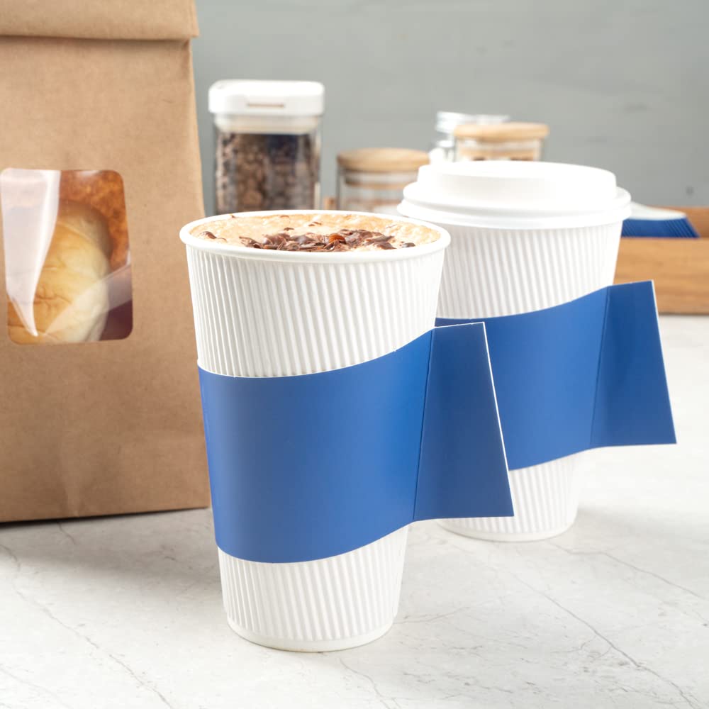 Restpresso Hot Coffee Sleeves with Handle - 1000 Disposable Cup Sleeves for 12, 16 & 20 oz Cups | Navy Blue Paper Cup Jackets | Ideal for Coffee Shops, Cafes & Takeout Services