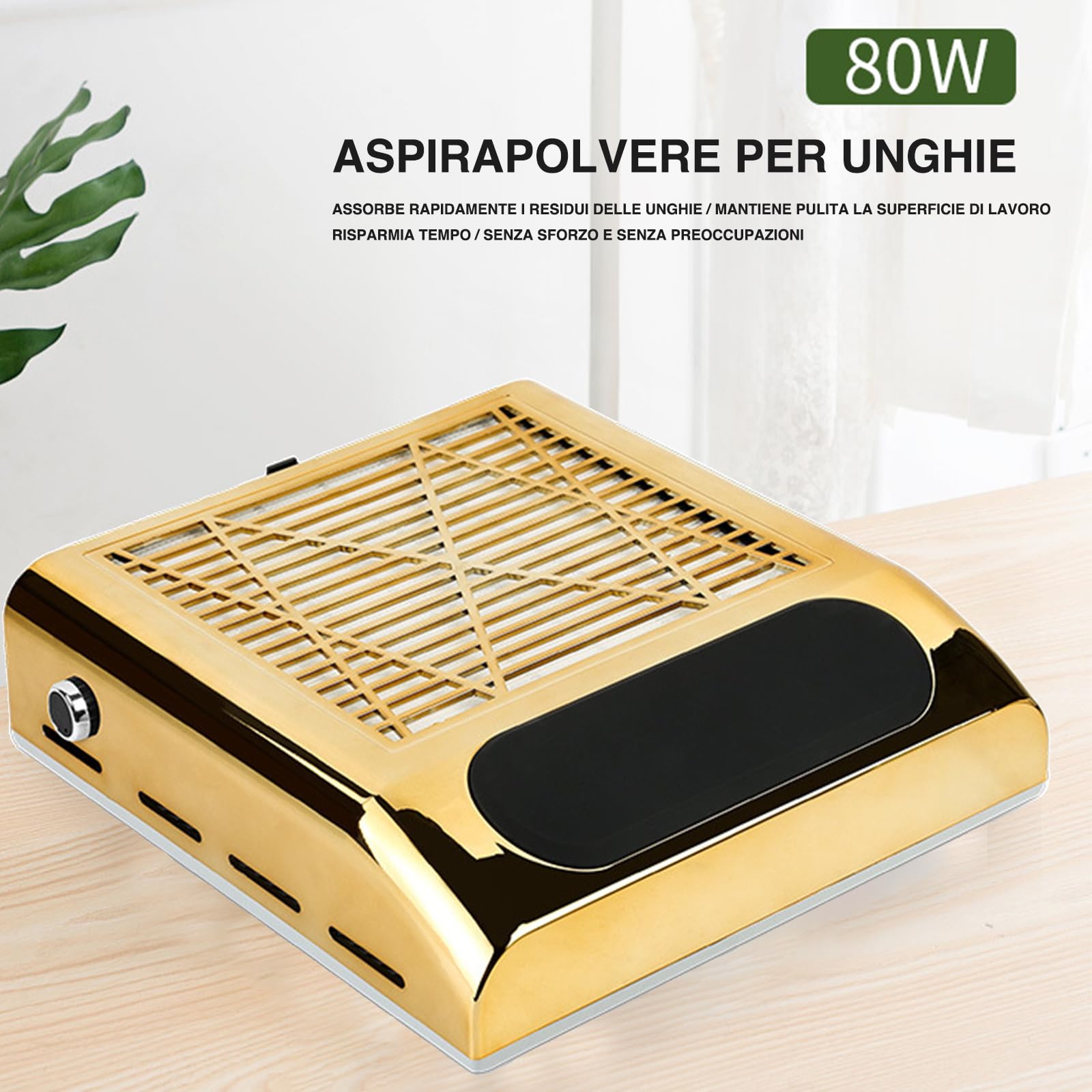 ANMECS 80W Professional Nail Dust Vacuum Cleaner with Adjustable Speed - Manicure Pedicure Dust Collector for Nail Salons & Home Use - Includes Hand Rest Pad (Gold) - Perfect for Nail Technicians & DIY Nail Care