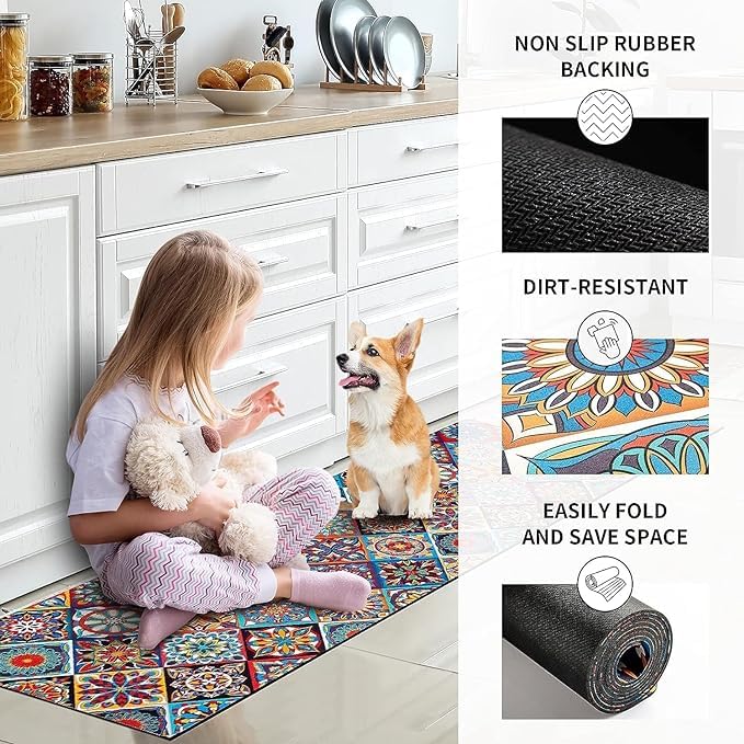 KRLZ Non-Slip Kitchen Rug Set - Washable, Durable Mats for Kitchen, Children's Room, Entrance & Outdoor Use (120x40cm, 60x40cm) - Perfect for Home, Office, and Patio