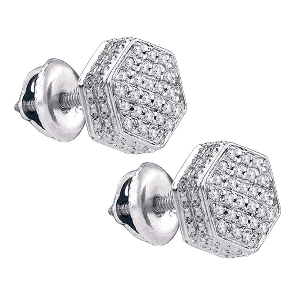 Dazzlingrock Collection Sterling Silver Men's Round Diamond Hexagon Cluster Stud Earrings 1/5 CTW - Perfect for Gifts, Weddings & Special Occasions