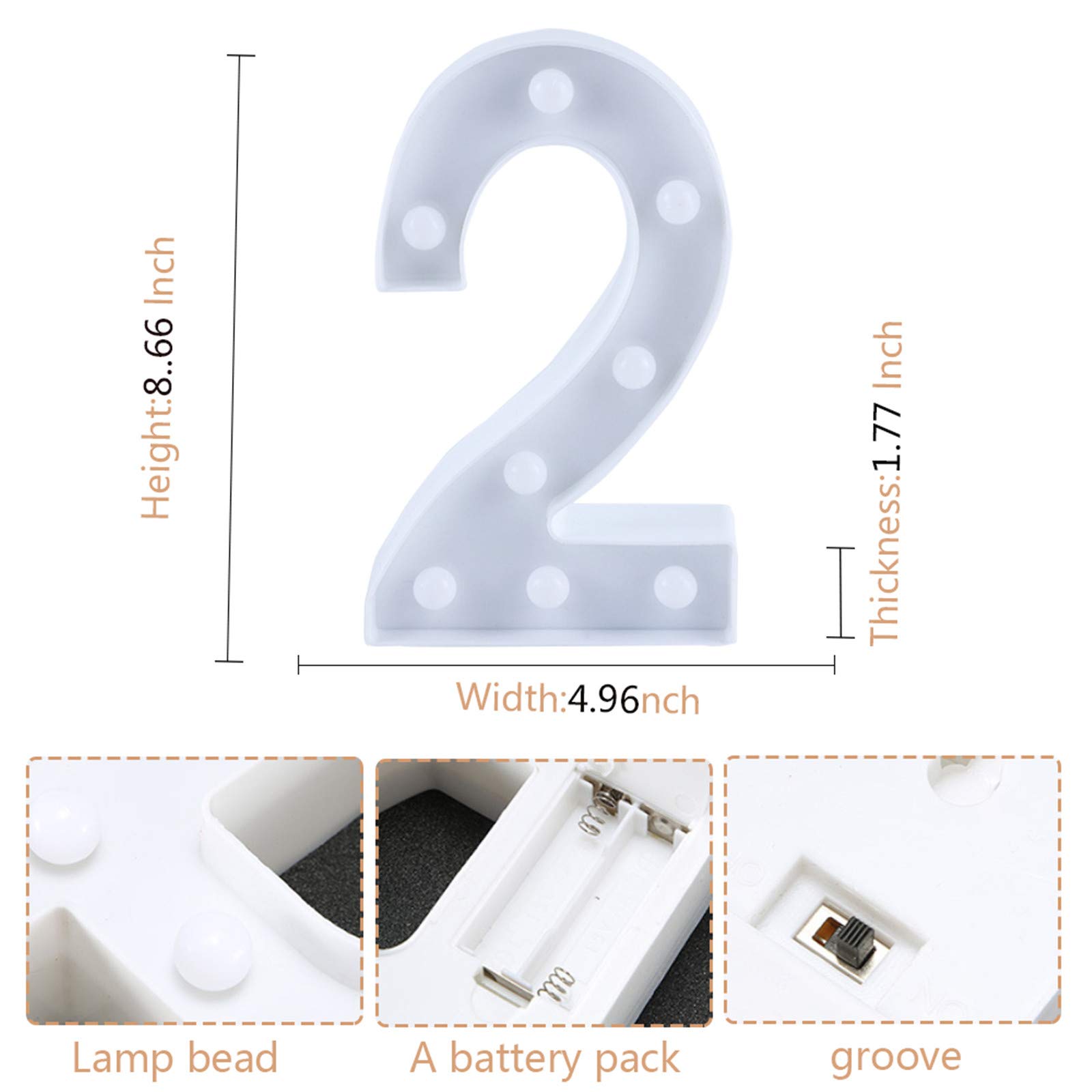 LED Light Up Number 2 Sign - Battery Powered Decorative Letter Lights for Christmas, Home Bar, Wedding & Birthday Party Decor - Perfect for Night Lights, Wall Decor, and Festive Celebrations