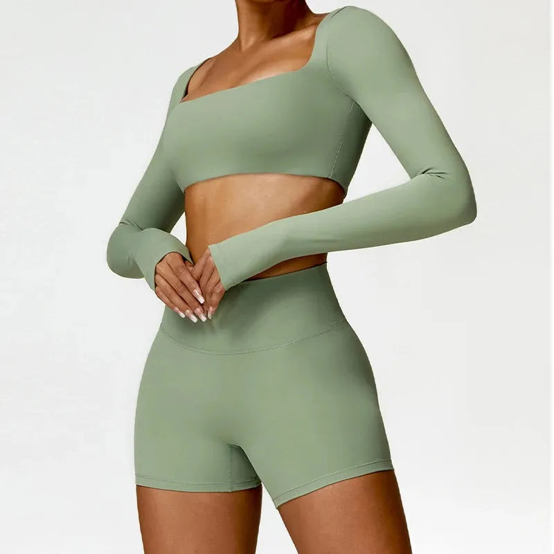 2PCS Women's Quick Dry Yoga Outfit - Long Sleeve Workout Top & Pants Set for Gym, Running, Pilates | Moisture Wicking Activewear for Yoga, Fitness & Casual Wear