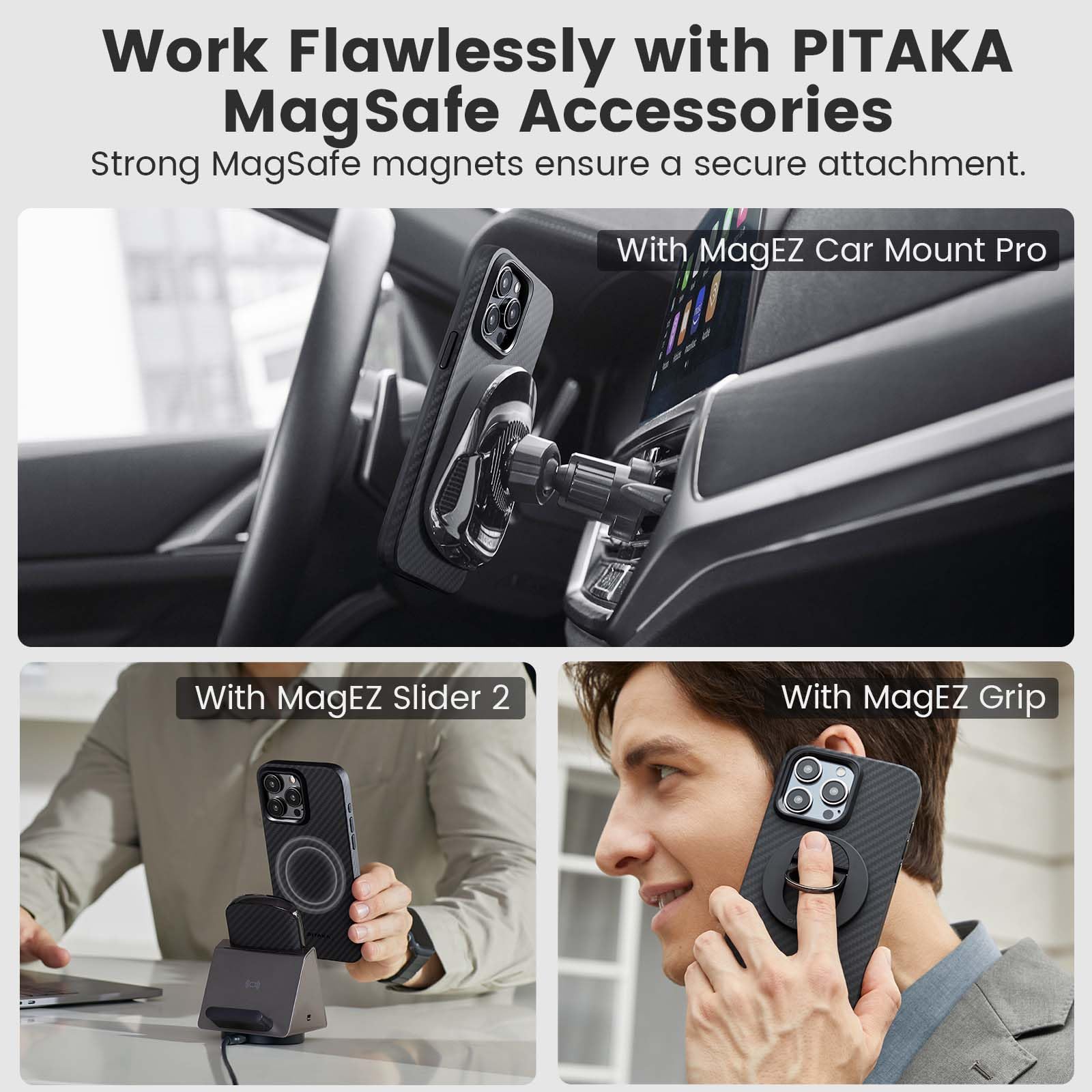 PITAKA MagEZ Case Pro 4 for iPhone 15 Pro (6.1 Inch) - Military Grade Shockproof Magnetic Phone Case with 1500D Aramid Fiber - Black/Grey (Twill) - Perfect for Outdoor Adventures, Daily Protection & Wireless Charging