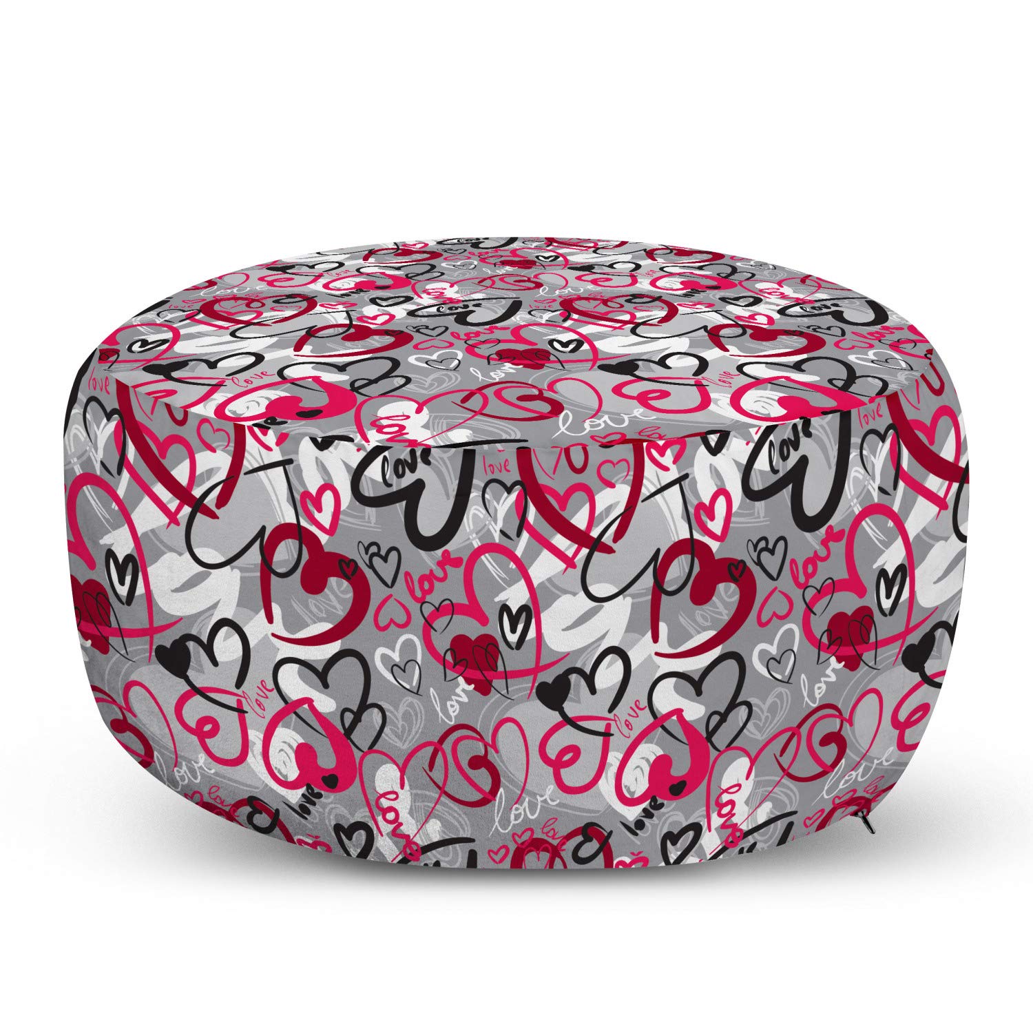 Ambesonne Love Ottoman Pouf - Romantic Hand-Painted Heart Design with Love Words, Soft Foot Rest Stool with Removable Cover for Living Room & Bedroom Decor, Multicolor | Perfect for Valentine's Day Gifts, Cozy Home Accent and Lounge Seating