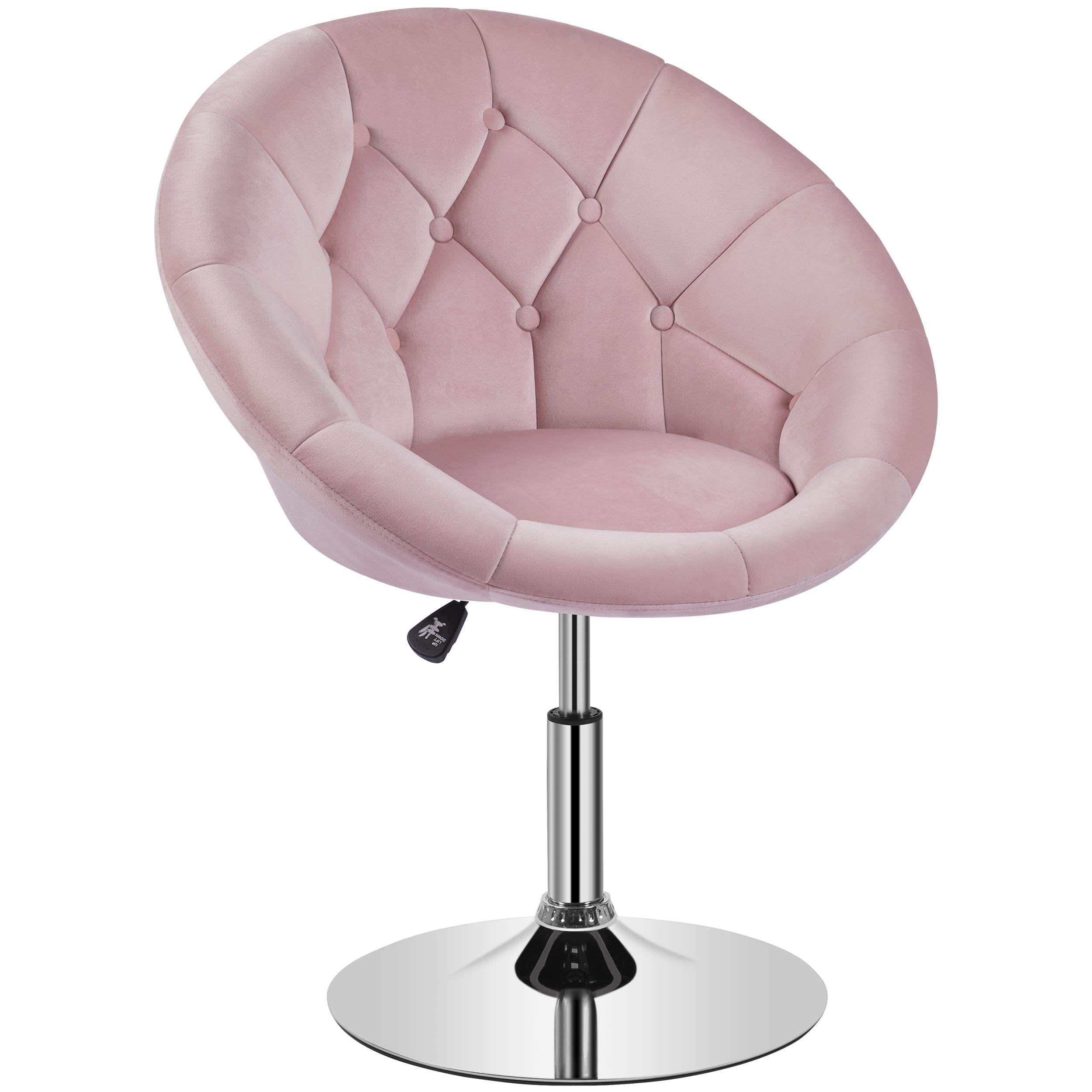 Yaheetech Velvet Tufted Swivel Vanity Chair with Chrome Frame - Adjustable Height, Pink Accent Chair for Makeup, Living Room & Bedroom - Perfect for Dressing Tables, Beauty Stations & Home Decor