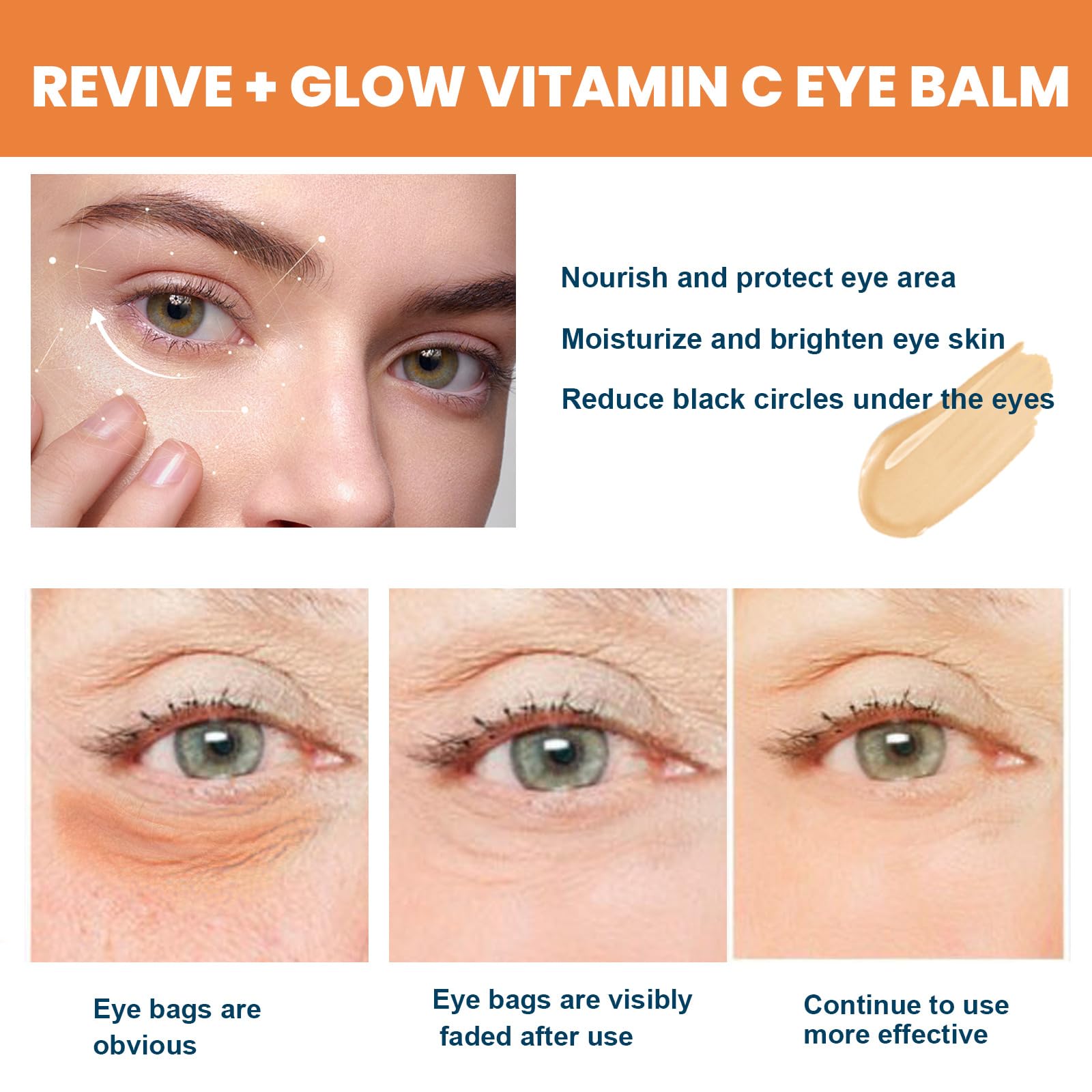 Revive & Glow Vitamin C Eye Balm Stick - Brightening Under Eye Treatment with Vitamin C Serum to Reduce Puffiness & Dark Circles, Hydrating Eye Cream for Dark Circles & Puffy Eyes | Perfect for Morning Routine & Travel Skincare