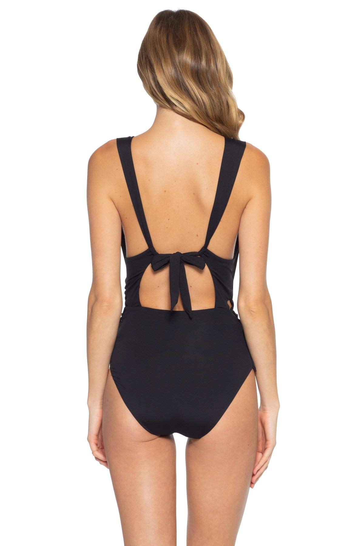 Becca by Rebecca Virtue Women's Crochet Plunge One Piece Swimsuit - Sexy Black Bathing Suit for Women, Size L | Perfect for Beach Vacations, Pool Parties & Summer Getaways