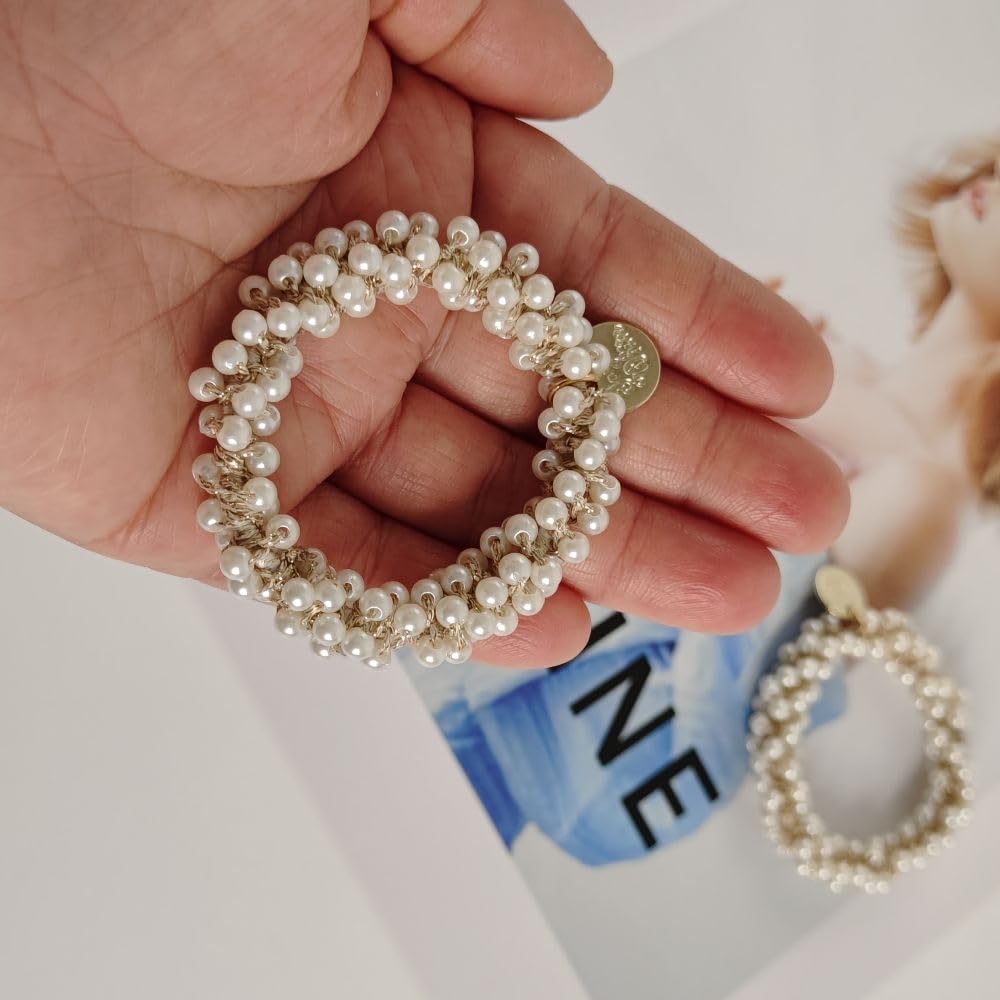 2 Pcs Pearl Hair Ties for Women & Girls - Elegant Ponytail Holders Hair Accessories for Everyday, Wedding, Party & Office Use