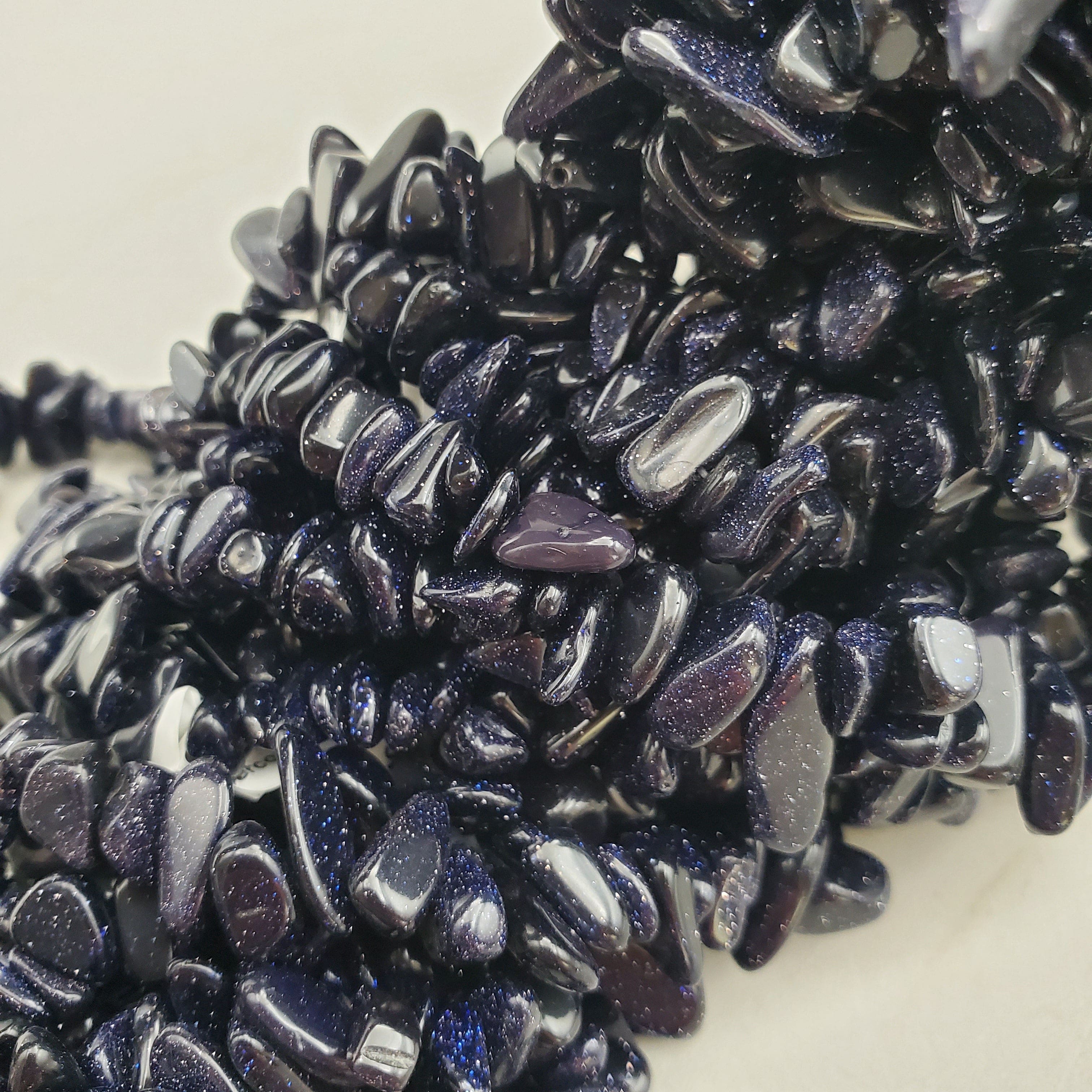 Blue Goldstone Chip Beads Strand with Loop - Sparkling Gemstone Jewelry Making Supplies for DIY Bracelets & Necklaces - Perfect for Boho, Witchy & Spiritual Crafts