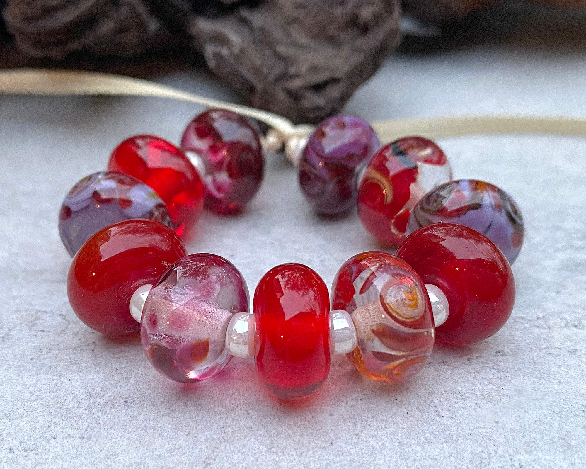 11 Handmade Red Swirl Lampwork Glass Beads Set for Jewelry Making - DIY Necklace, Bracelet & Earring Craft Supplies (SRA) | Perfect for Bohemian Style Accessories and Gift Giving