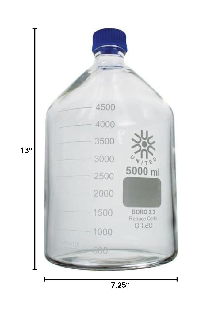 5000mL (5L) Laboratory Grade Borosilicate Glass Media Storage Bottles with GL45 Screw Cap - Ideal for Chemical Storage, Scientific Experiments & Lab Use