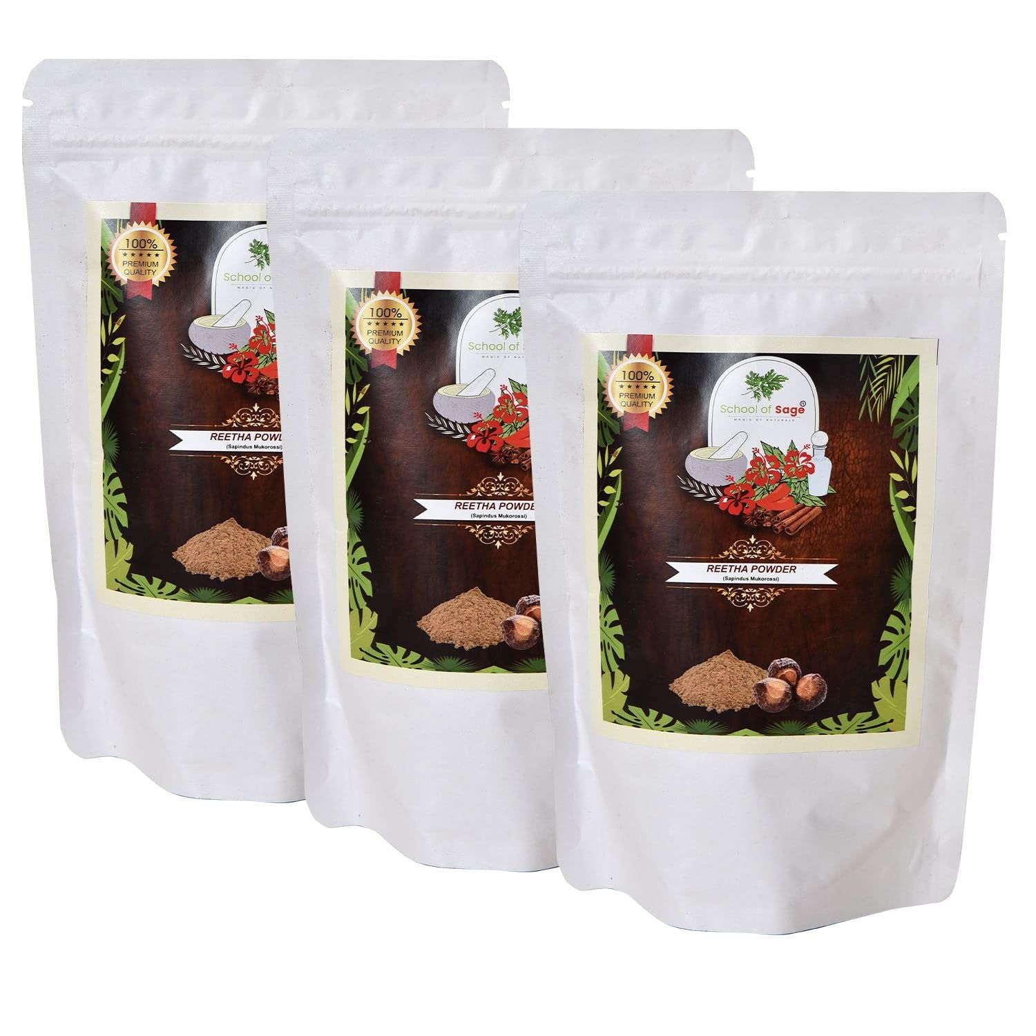 Organic Reetha Powder 100g (Pack of 3) - Natural Soapnut for Hair Care, Skin Cleansing & Eco-Friendly Laundry | Perfect for DIY Shampoo, Face Wash & Household Cleaning