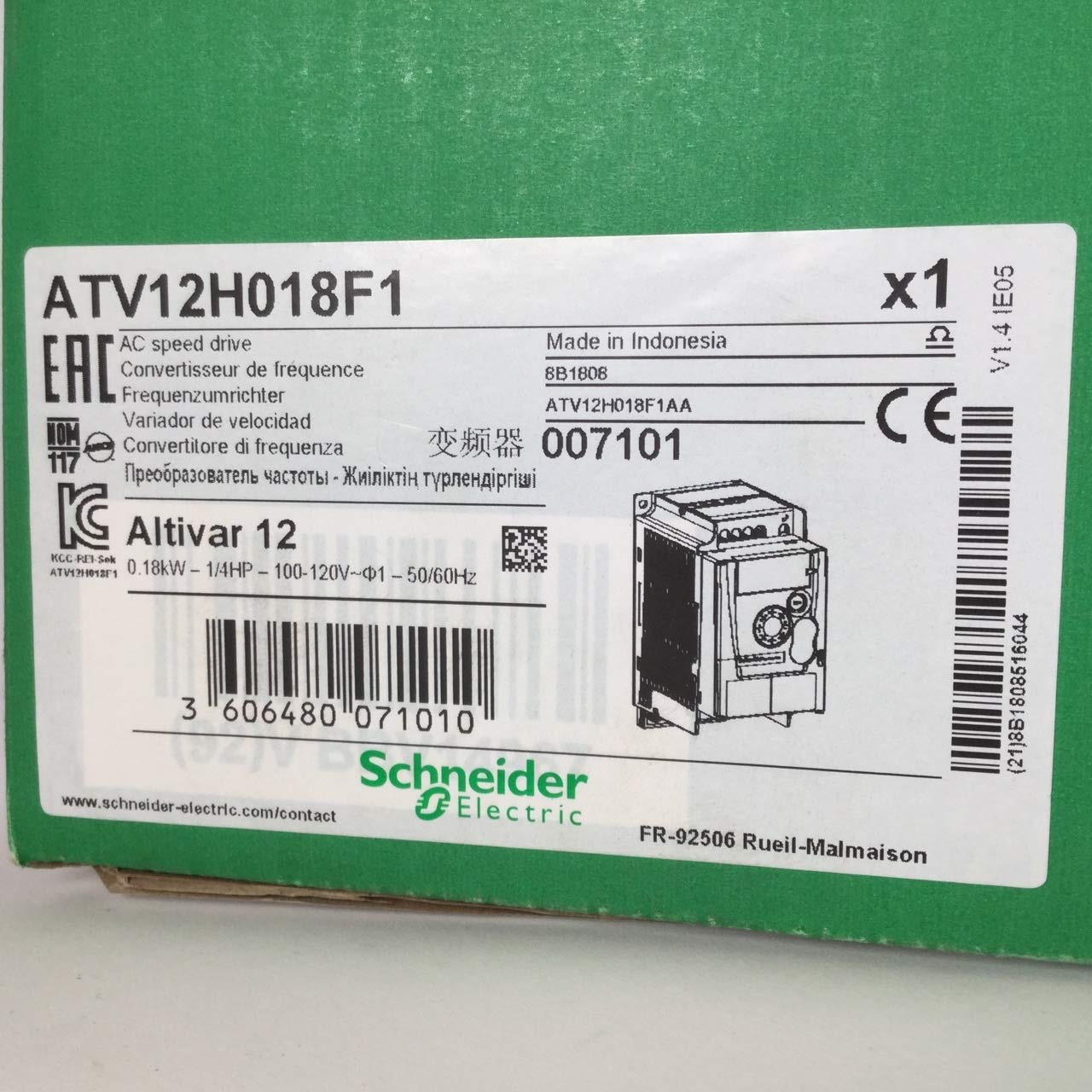 Schneider Electric ATV12H018F1 230V AC Drive - 0.25 HP, 115V Input, 230V Output - Perfect for Industrial Automation & Motor Control Systems