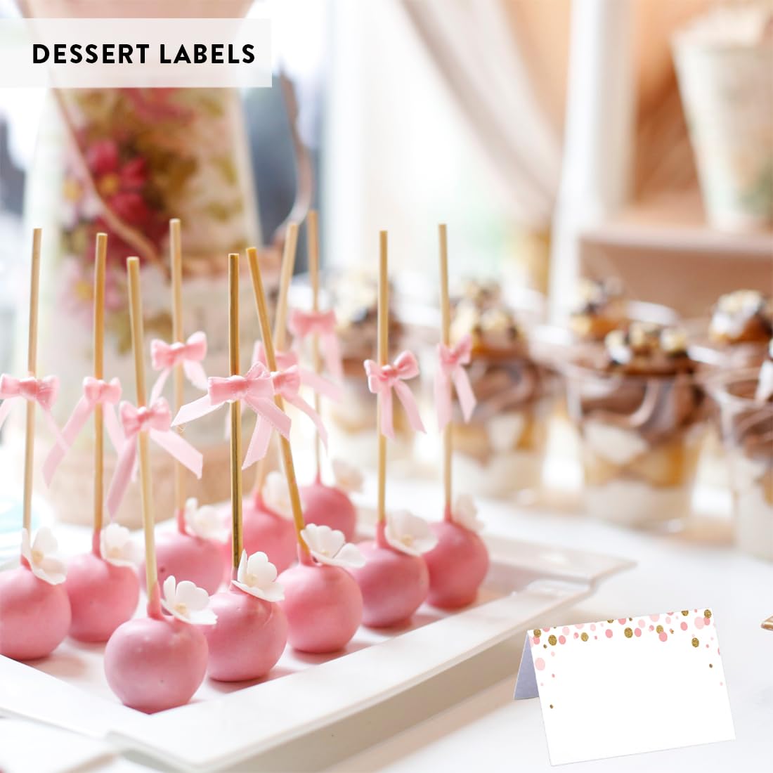 Blush Pink Gold Glitter Printable Table Tent Place Cards - 20-Pack Baby Shower, Wedding & Graduation Name Cards for Table Settings - Perfect for Seating Arrangements, Food Labels & Special Events