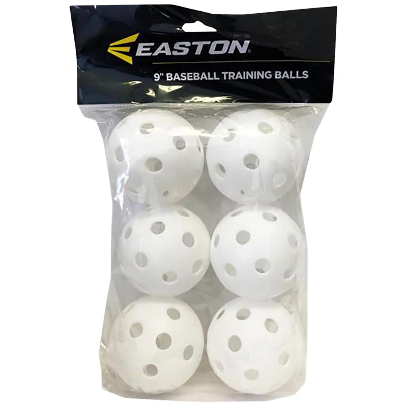 Easton 9 Plastic Training Baseballs - 6 Pack White Practice Balls for Youth & Adult Baseball Training, Batting Practice, Pitching Drills & Backyard Games