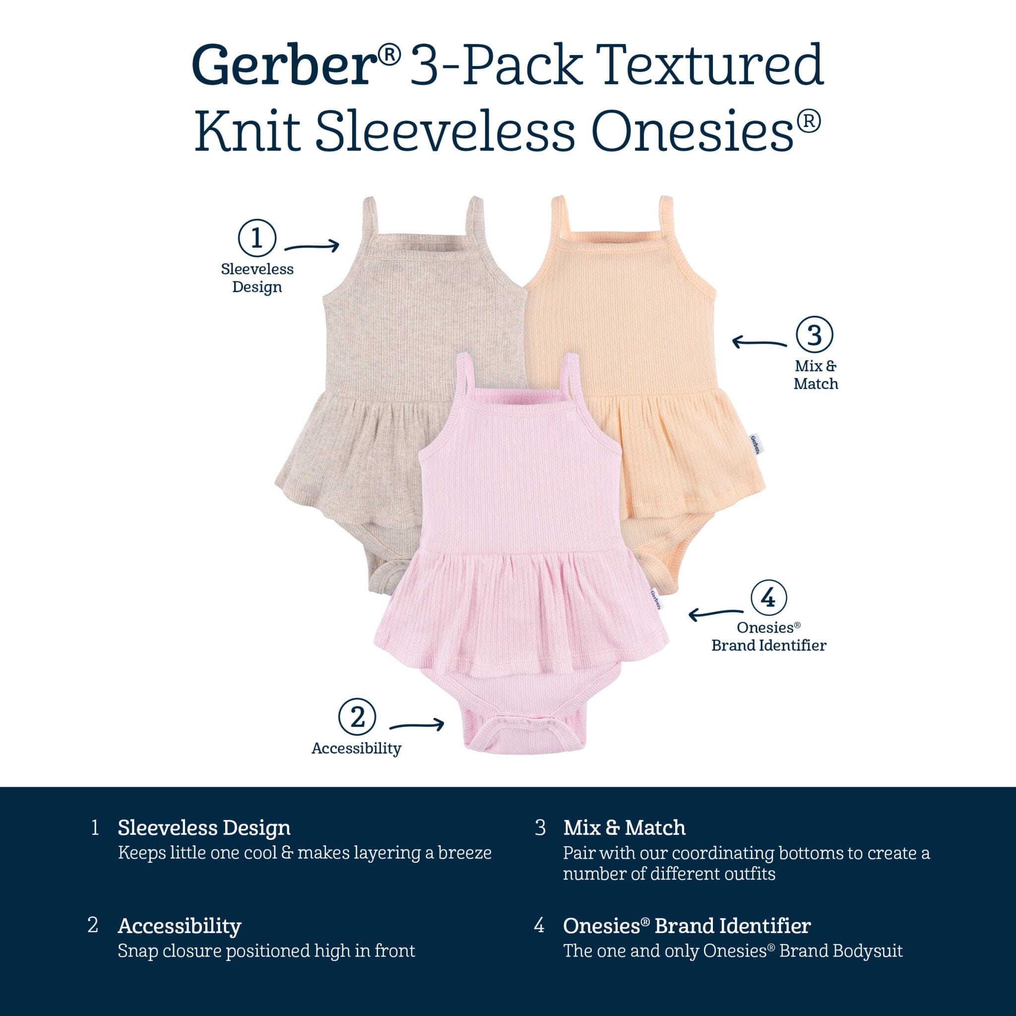 3 Pack Baby Girls' Sleeveless Skirted Onesies® Bodysuits - Purple, Oatmeal & Peach Colors | Soft Cotton Romper Outfits for Newborns, Infants & Toddlers | Perfect for Playdates, Photo Shoots & Everyday Wear