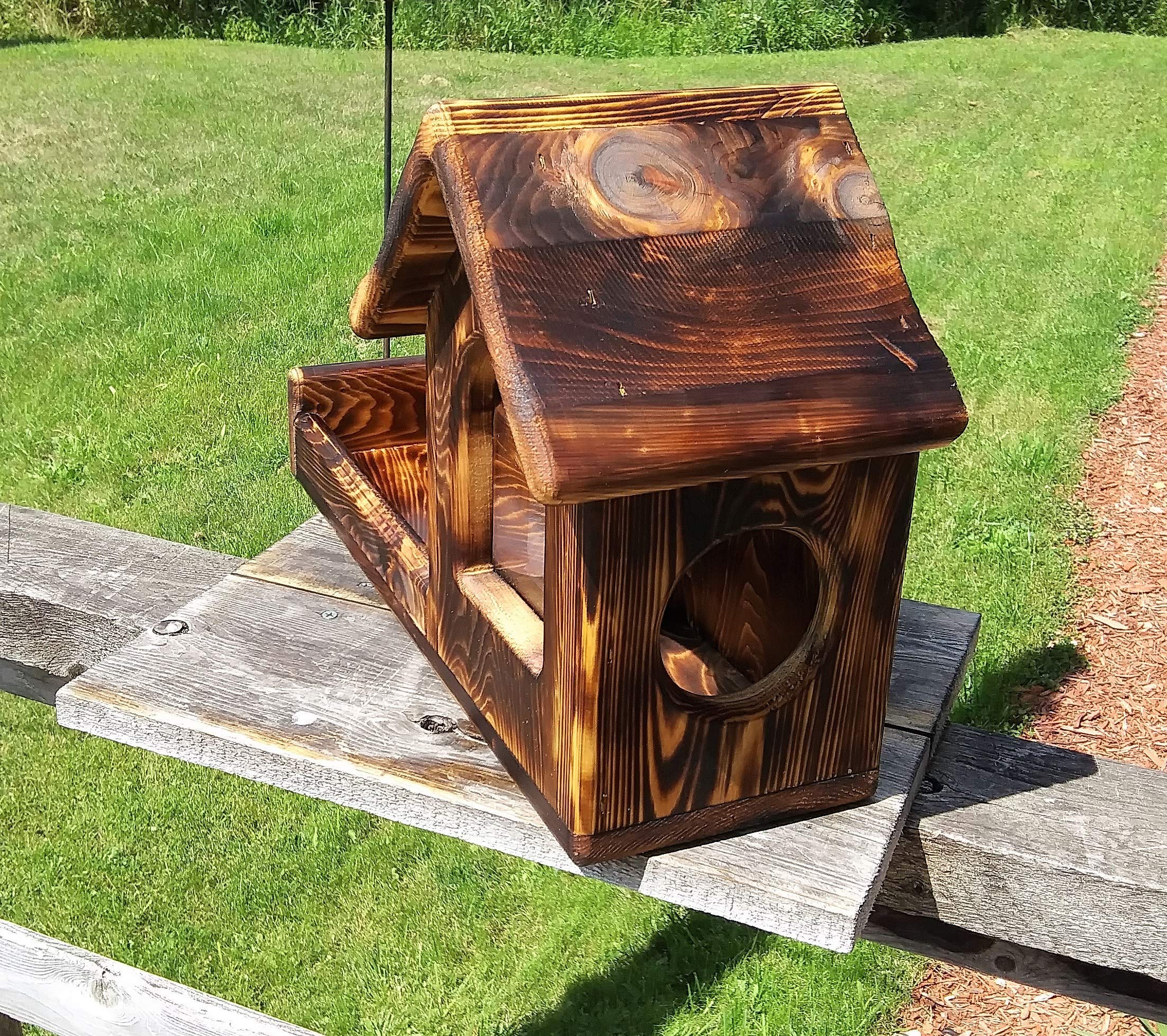 Cedar Wood Squirrel Feeder - Gallon Glass Jar with Fence Mount - Outdoor Wildlife Feeding for Backyard, Garden & Patio