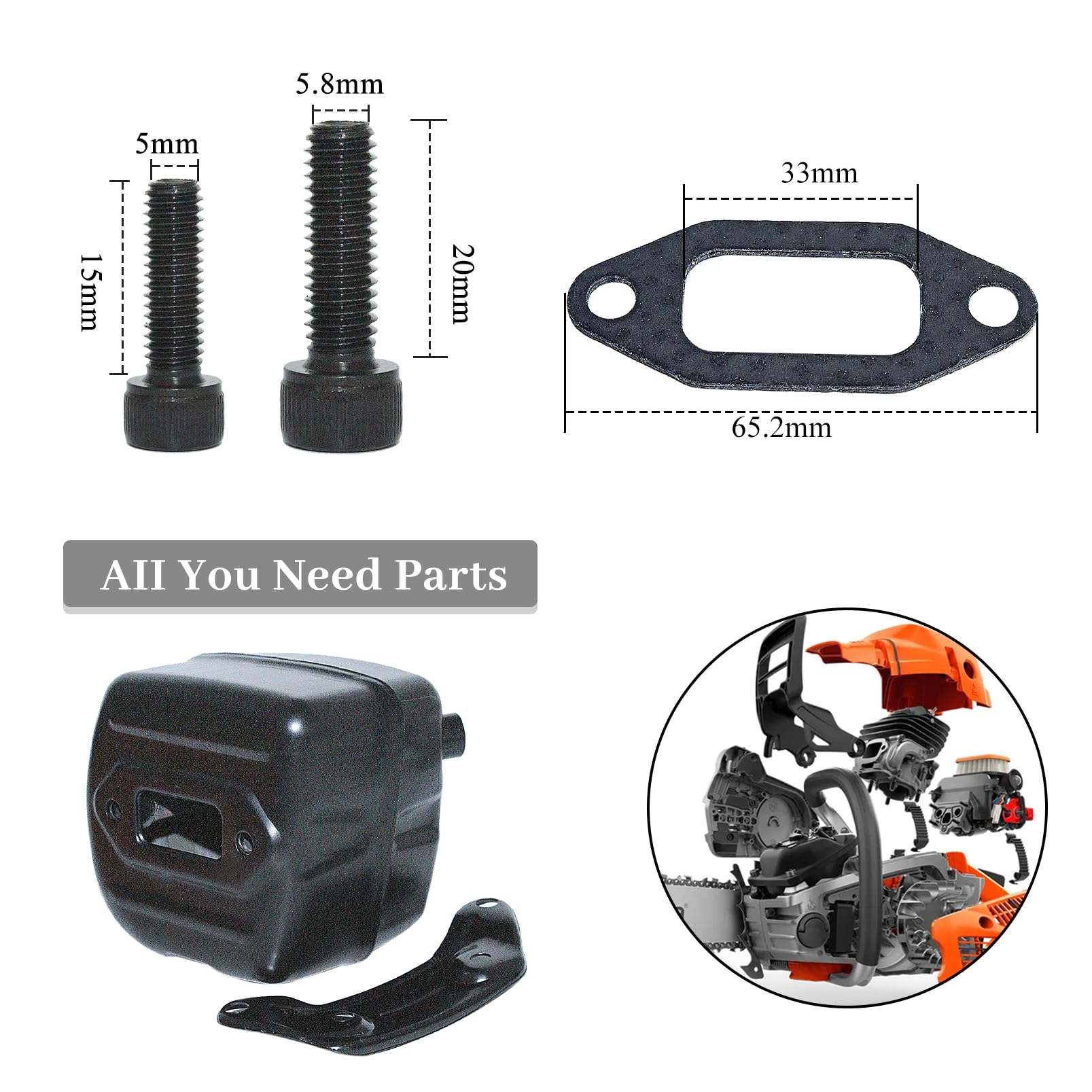 HAISHINE Exhaust Muffler Bracket Gasket Kit Replacement for Husqvarna 365 371 372 XP 385 390 XP Chainsaw Parts - Compatible with Chainsaw Repair & Maintenance, DIY Outdoor Power Equipment Fixes