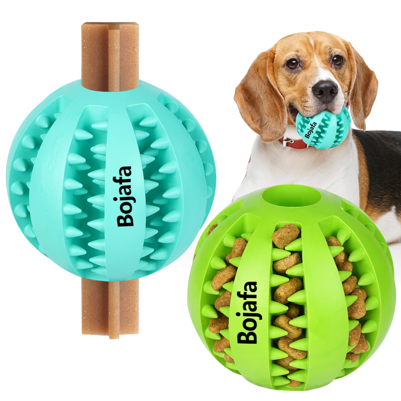 Durable Dog Chew Toys for Teething Puppies - 2 Pack Rubber Treat Dispensing Ball for Small & Medium Breeds - Boredom Relief, Brain Stimulation & Indoor Play - Perfect for Teething, Chewing & Training