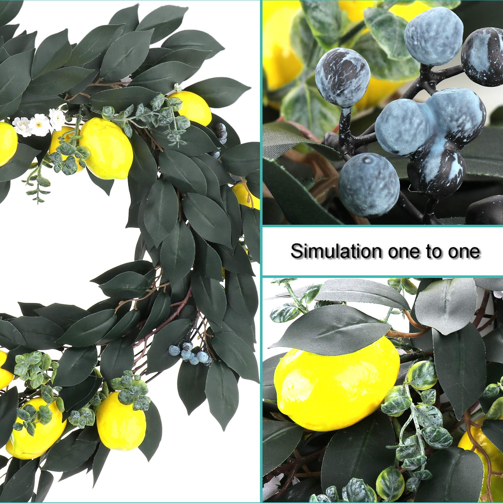 6.5Ft Artificial Lemon Garland with Faux Eucalyptus Vines - Spring Summer Home Decor for Front Door, Wall, Wedding, Party & Outdoor Decorations