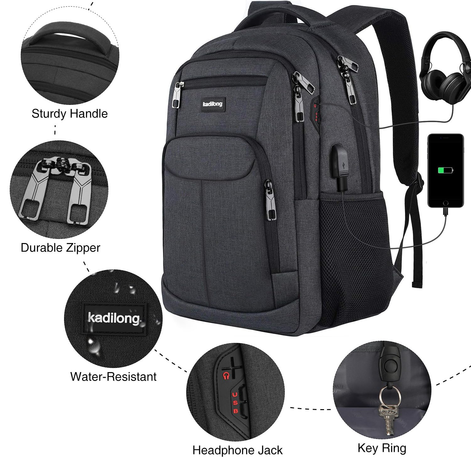 Men's Laptop Backpack with USB Charging Port - Durable School & College Bookbag for Teen Boys, Fits 15.6 Inch Laptop & Notebook, Ideal for Work, Business, Middle & High School, Black - Perfect for Daily Commute & Travel