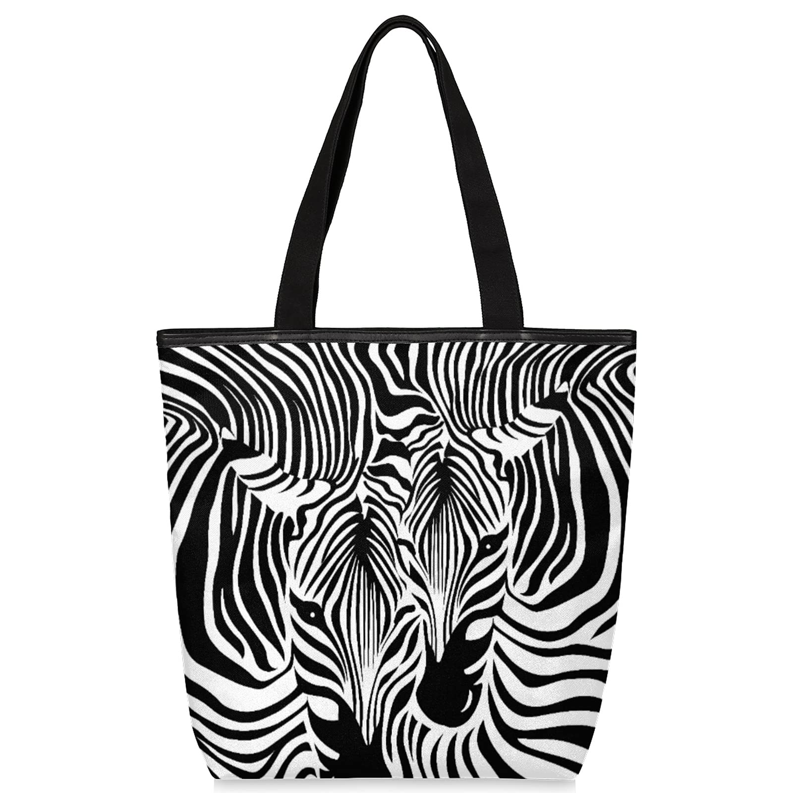 Stylish Large Canvas Tote Bag for Women - Zebra Print Cotton Reusable Shoulder Bag with Zipper | Perfect for Work, School, Beach, Shopping & Groceries | Durable Heavy Duty Handbag for Everyday Use