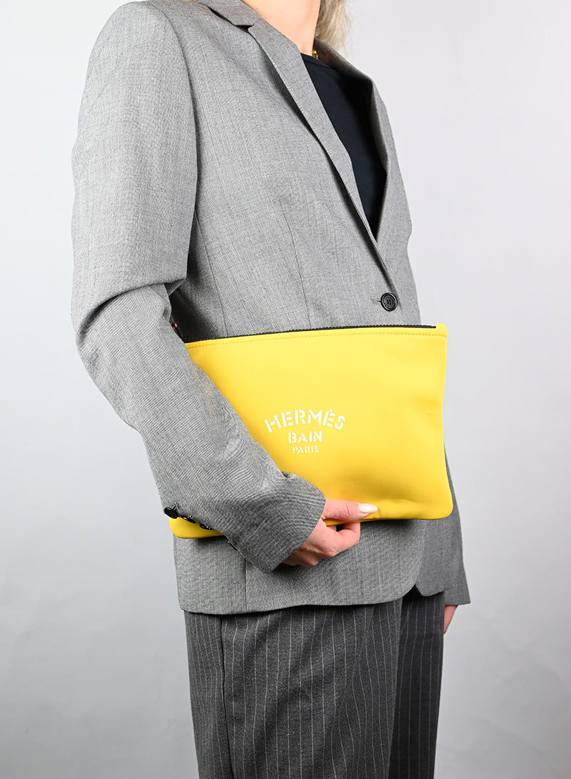 Luxury Hermès Yellow Pochette Clutch Bag - Elegant Fabric Handbag for Women | Perfect for Evening Parties, Weddings & Special Occasions