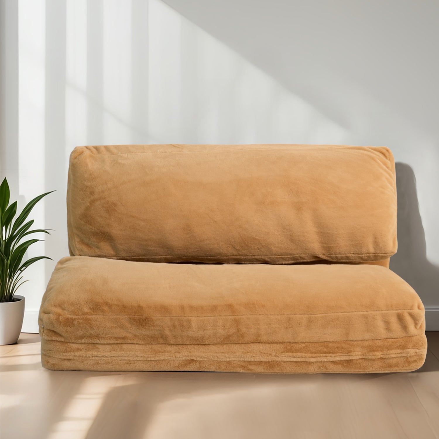 MAXYOYO Foldable Bean Bag Sofa Bed - Extra Thick Multi-Functional Floor Lounger with Washable Faux Fur Cover (Brown) - Perfect for Living Rooms, Dorms & Game Rooms