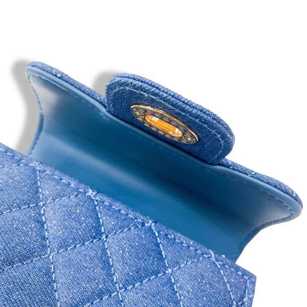 Sparkly Denim Quilted Crossbody Purse for Women - Stylish Black Evening Bag with Rhinestones, Perfect for Parties, Date Nights & Special Occasions