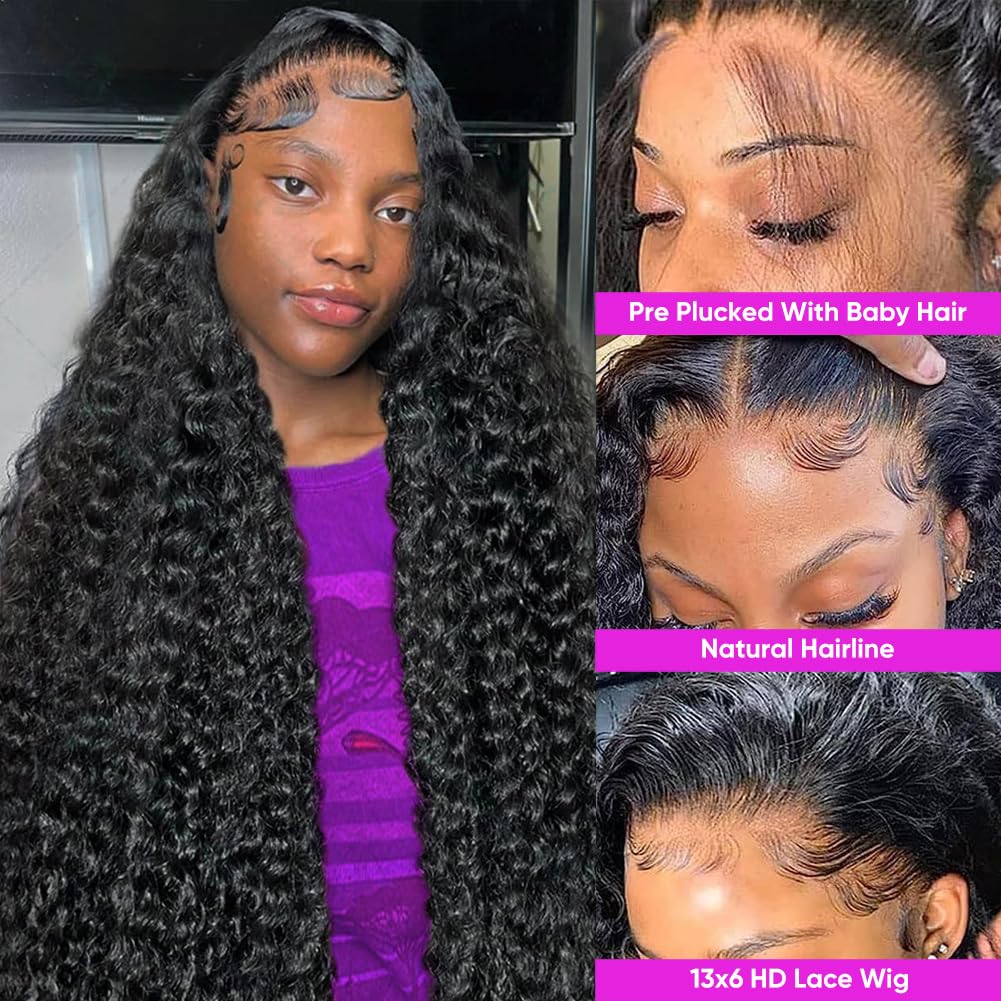 30 Inch 13X6 Deep Wave Lace Front Wigs Human Hair 200% Density Curly Human Hair Wig - Glueless HD Full Lace Frontal Wig with Pre-Plucked Hairline & Baby Hair for Black Women | Perfect for Daily Wear, Cosplay, Weddings & Special Occasions