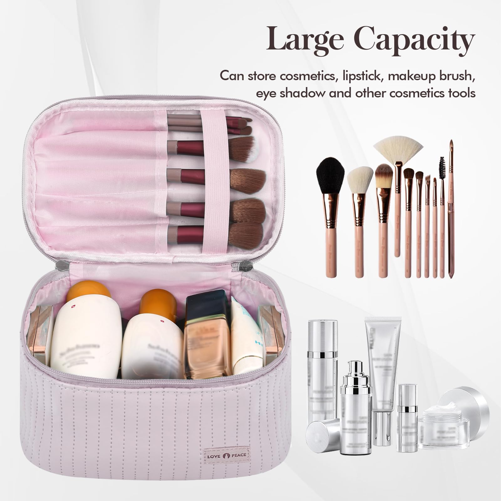 Large Capacity Travel Makeup Bag - PU Leather Cosmetic Organizer & Toiletry Pouch for Women | Portable Makeup Storage for Travel, Gym, and Daily Use
