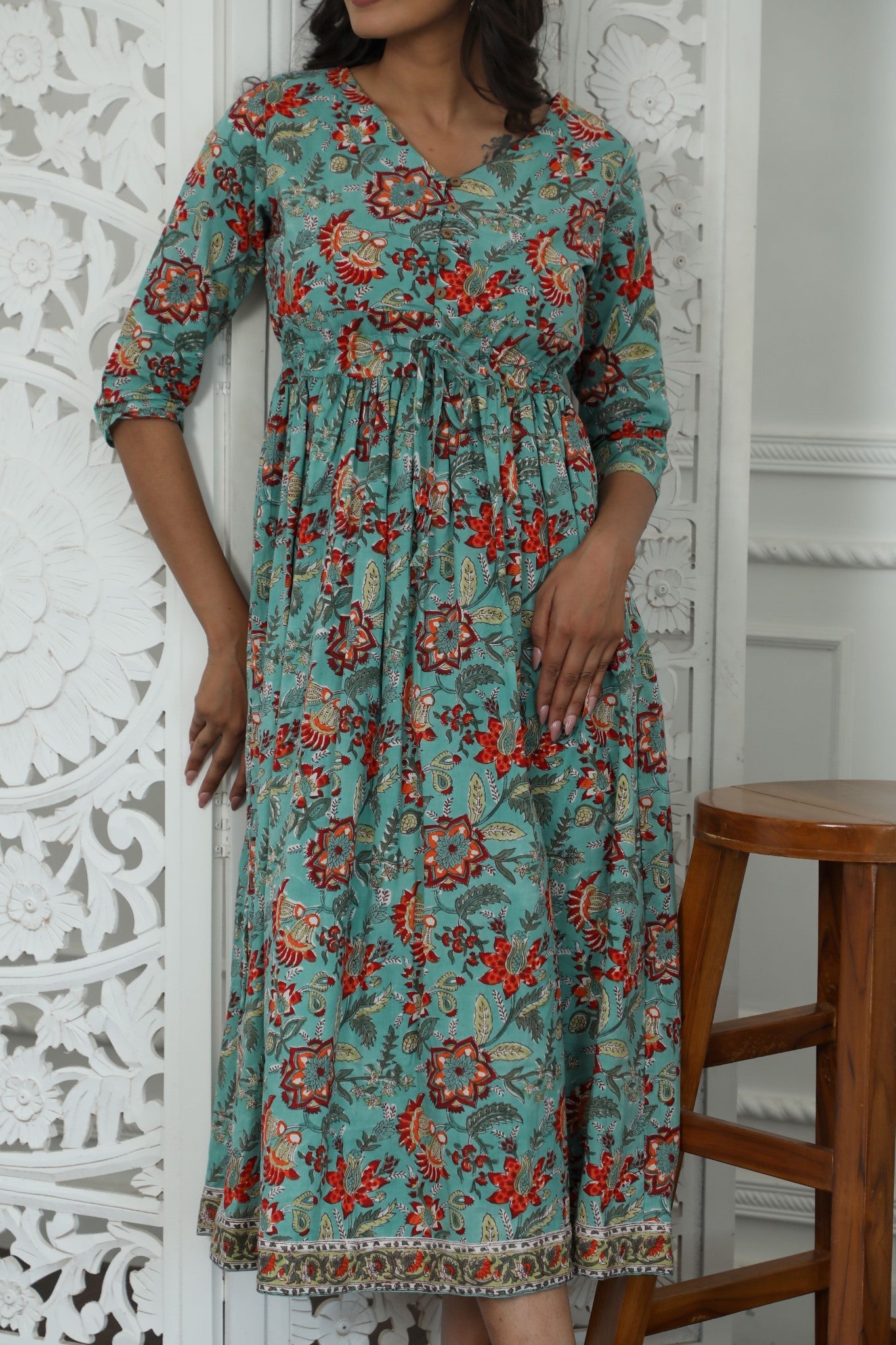Vasper Azofree Handblock Printed Pure Cotton Dress for Women | Breathable & Comfortable Summer Outfit | Perfect for Casual Wear, Beach Outings & Boho Style
