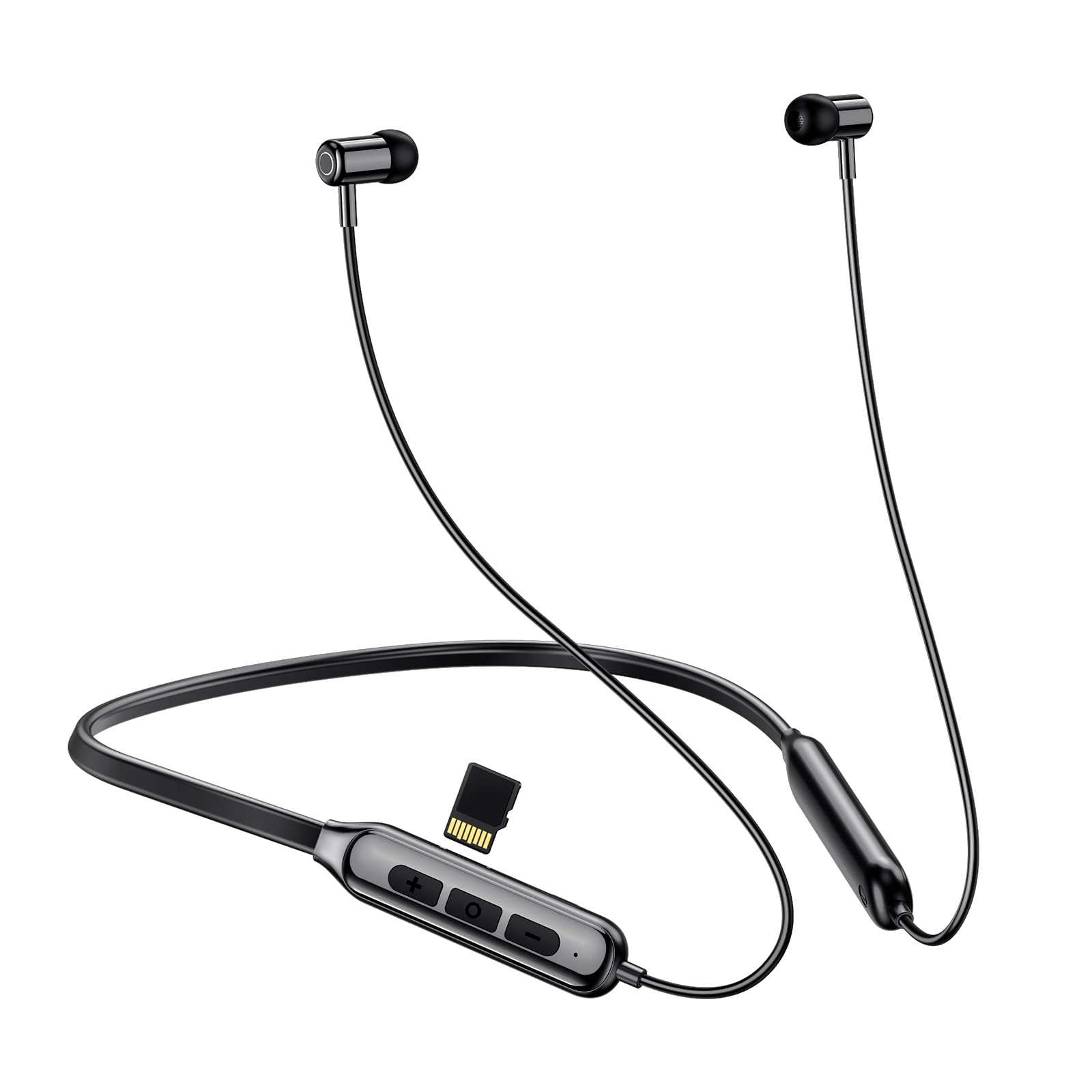 Lively Life Wireless Neckband Headphones for Running & Sports - Bluetooth 5.0, IPX5 Waterproof, 25H Playtime, Built-in TF Card Slot, Magnetic Earbuds (Black) - Perfect for Gym, Jogging & Outdoor Activities