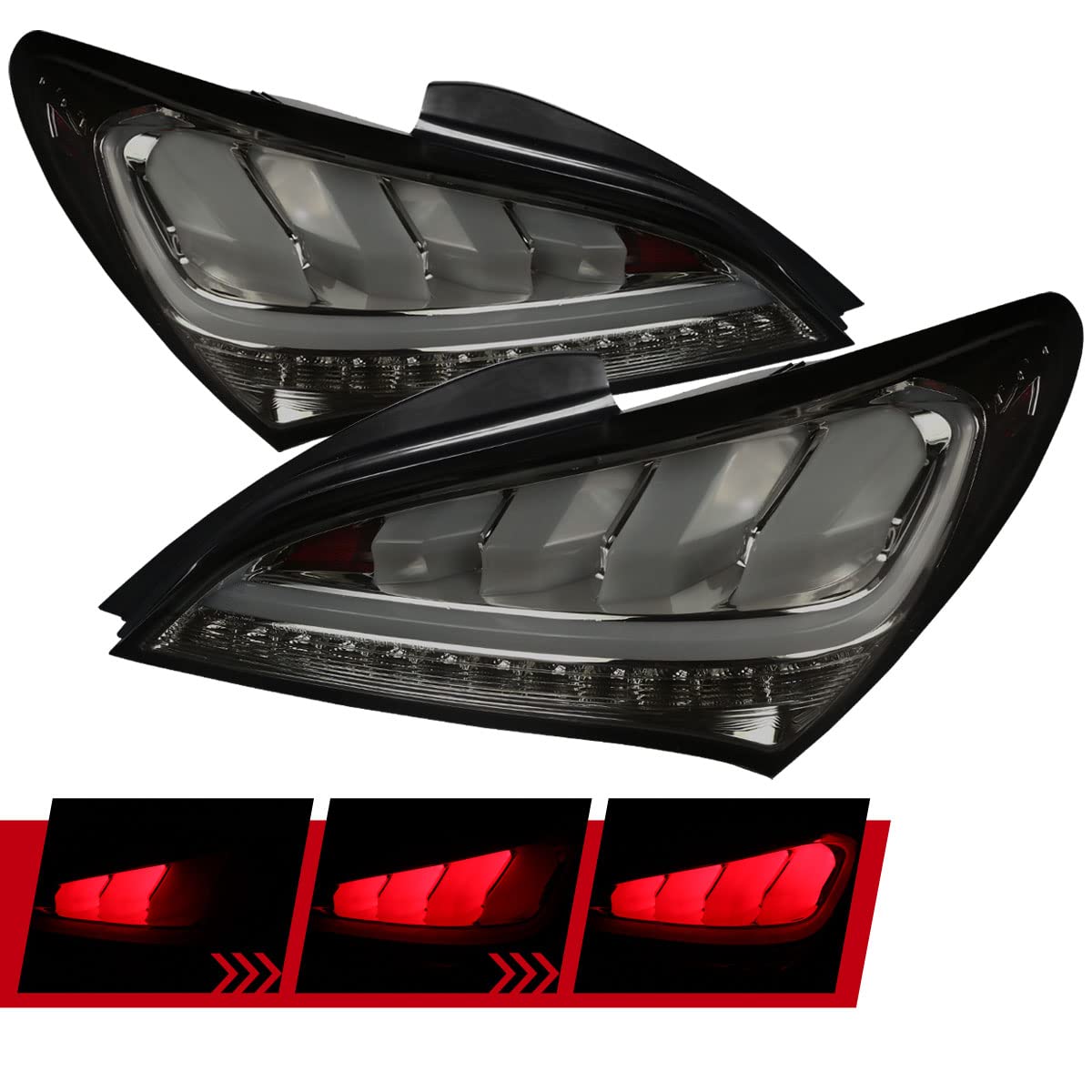 Smoke LED Sequential Tail Lights & Brake Lamps for 2010-2016 Hyundai Genesis Coupe 2 Door - Enhanced Visibility & Style for Night Driving & Car Shows