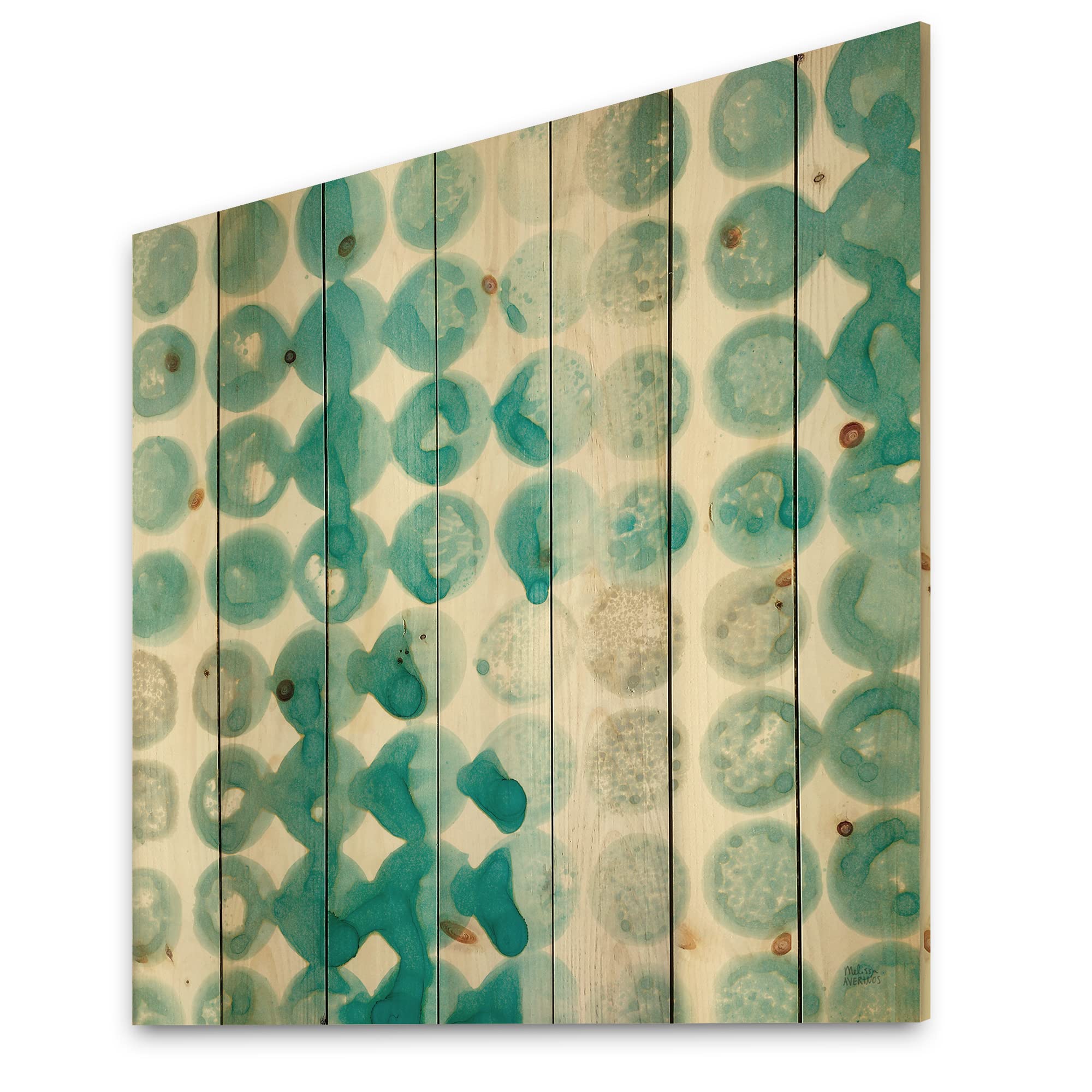 DesignQ Turquoise Watercolor Geometric Mid-Century Modern Wood Wall Art - Large Abstract Wood Panels Printed on Natural Pine - Perfect for Living Room, Bedroom & Office Decor