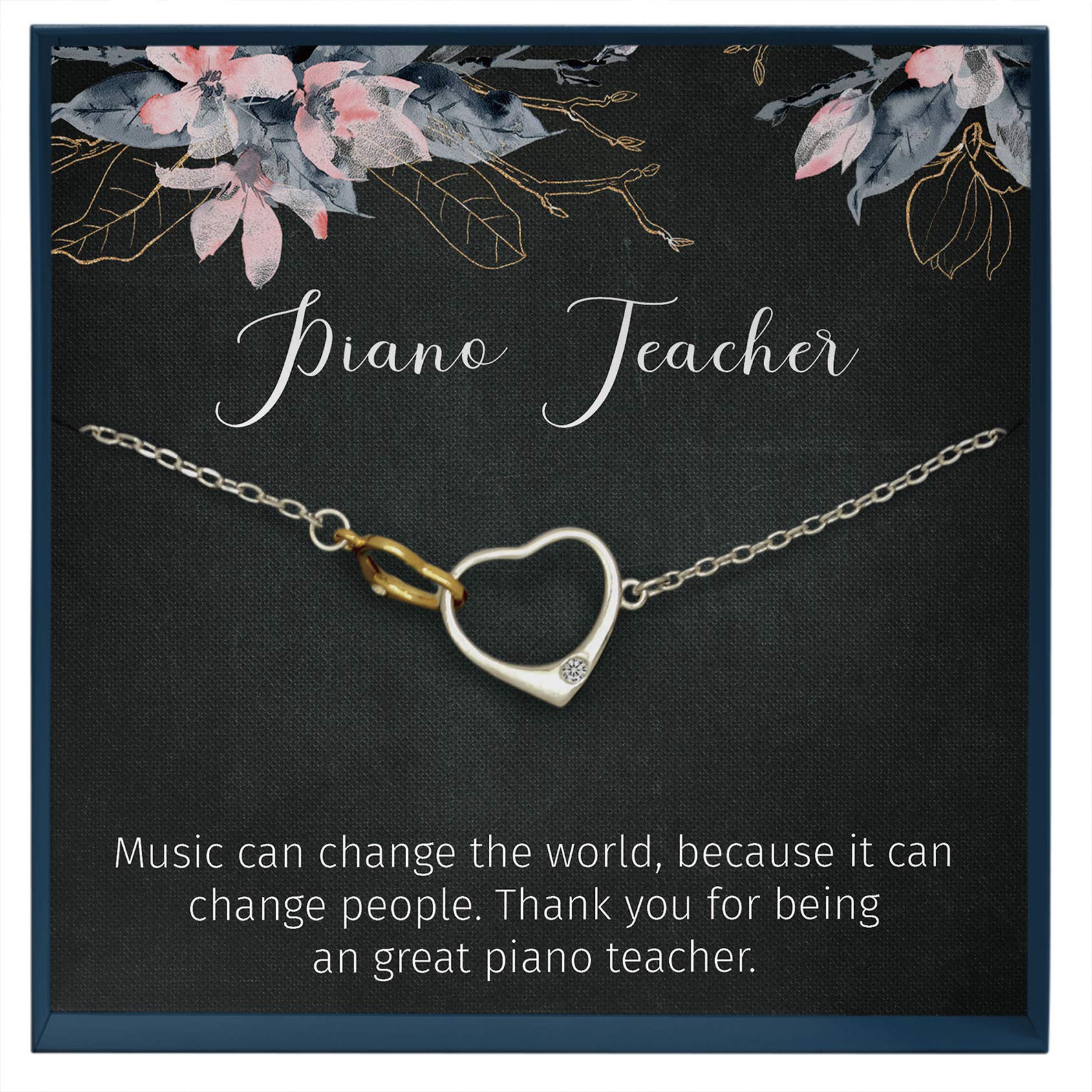 Piano Teacher Gift Idea - Music Teacher Thank You Gift with Inspirational Quote Card & Necklace - Perfect for Teacher Appreciation Week, Graduation, or Retirement