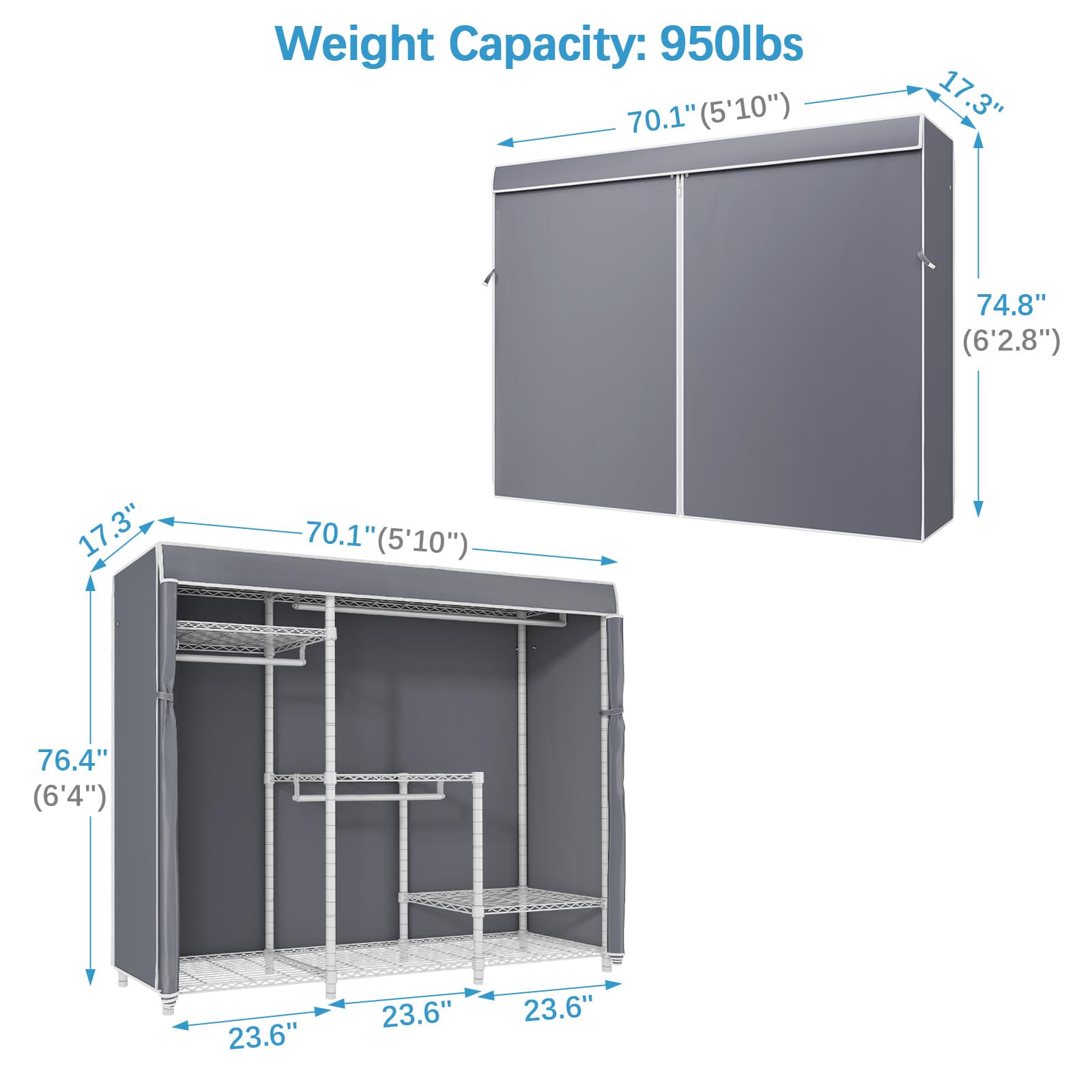 VIPEK V3C Heavy Duty Covered Clothes Rack with Oxford Fabric - Adjustable Shelves & Hanging Rods - 950lbs Capacity Freestanding Wardrobe for Clothes Storage | Perfect for Bedroom, Closet Organization, Laundry Room & Portable Closet Solutions